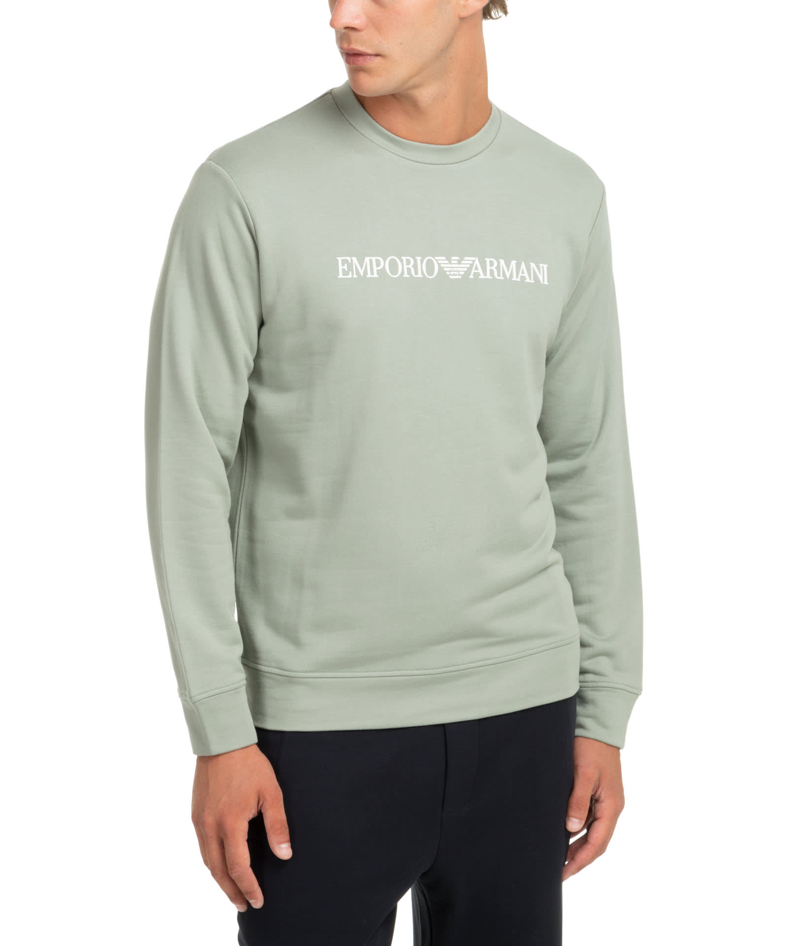 Emporio Armani Cotton Sweatshirt In Salvia Logo