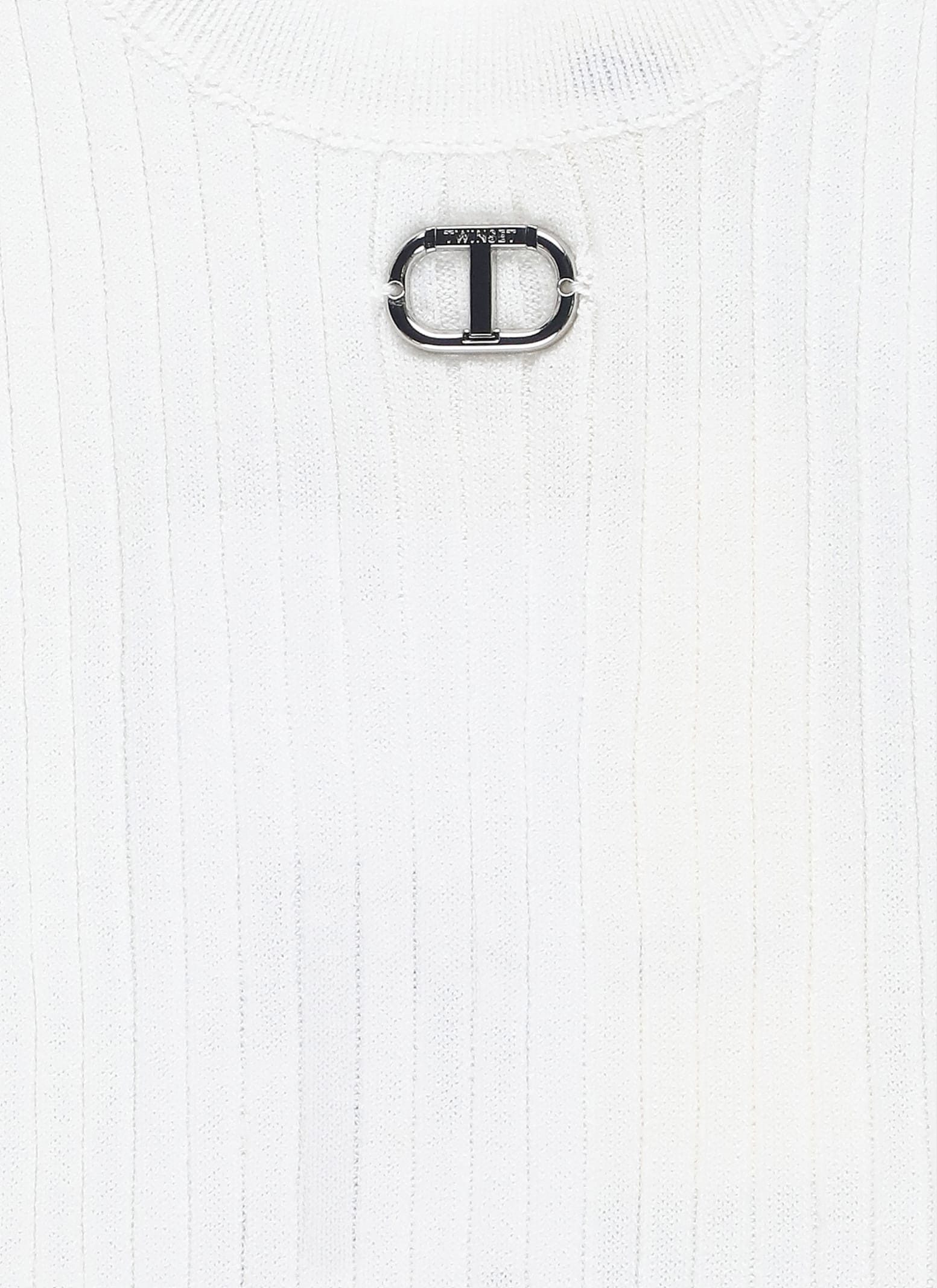Shop Twinset Ribbed Top With Logo In White