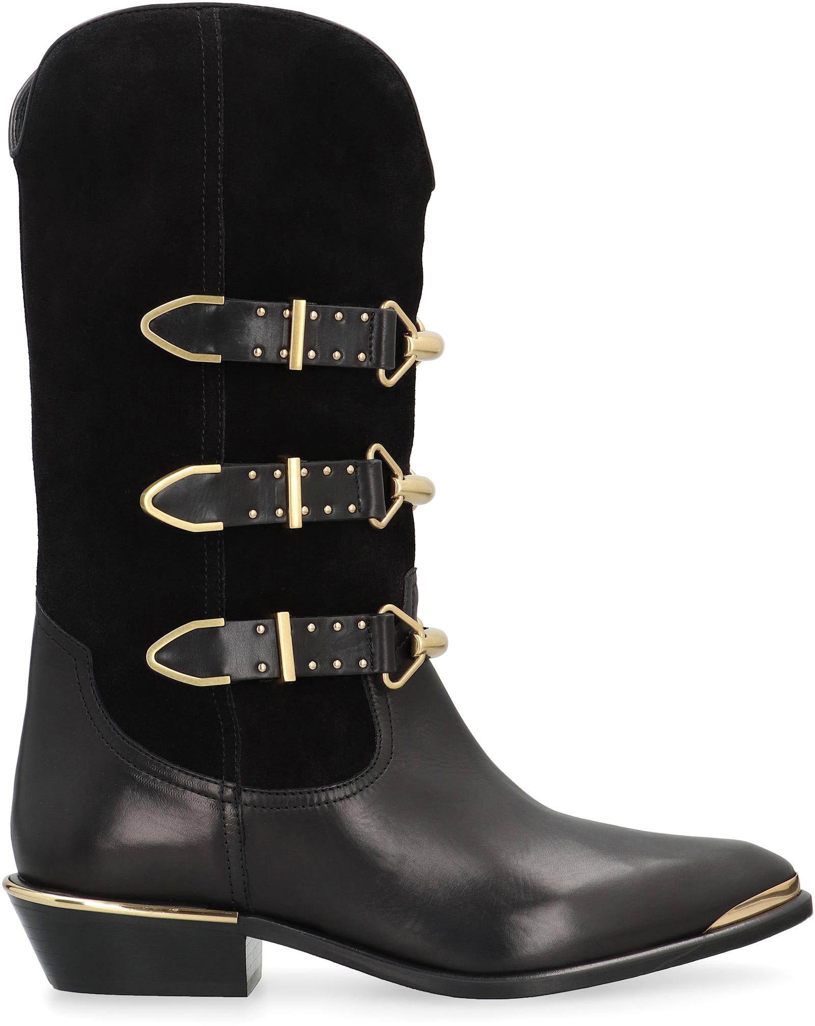 Isabel Marant Mexia Studded Leather And Suede Knee Boots In Black
