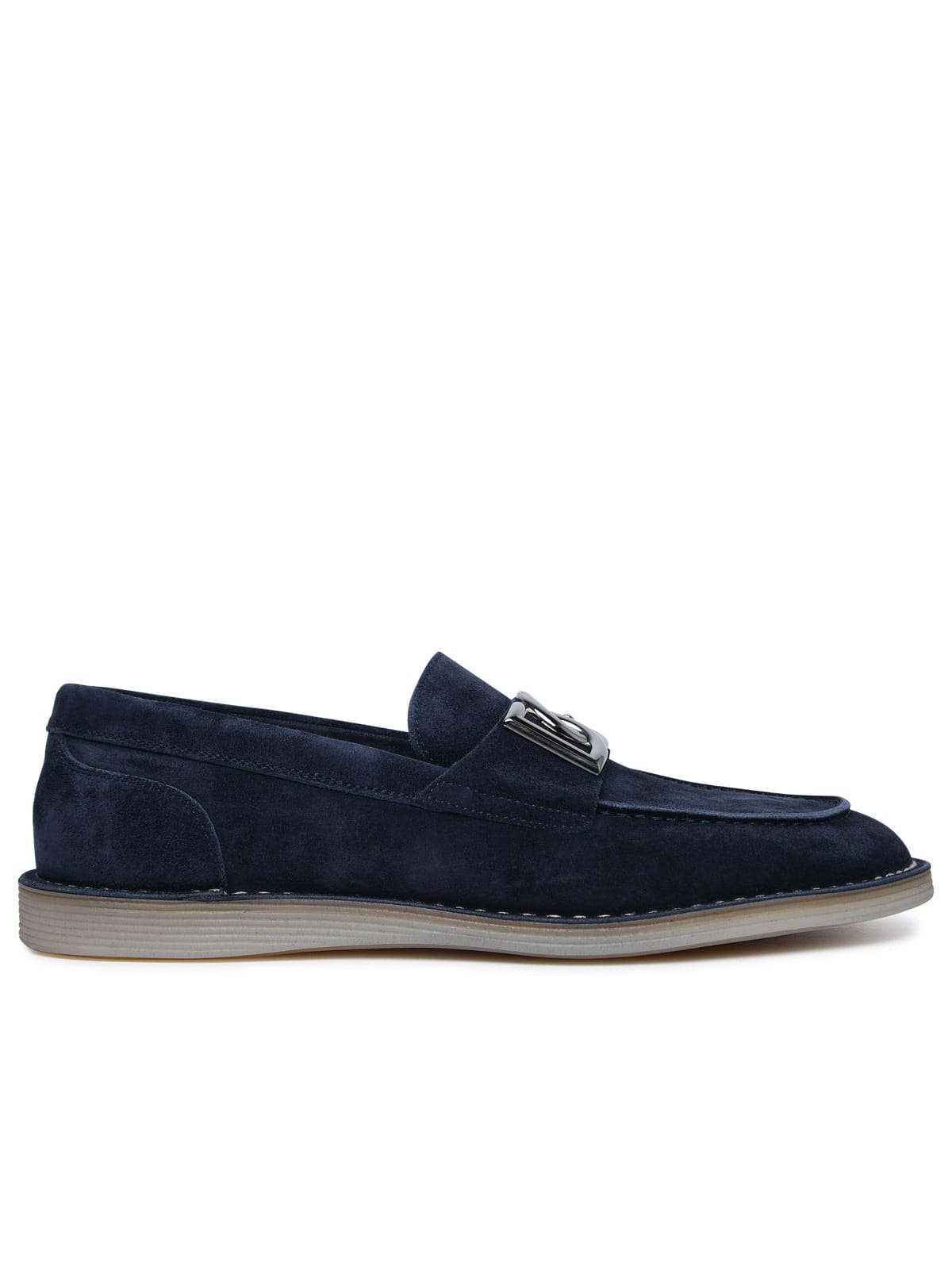 Shop Dolce & Gabbana Navy Calf Leather Loafers In Blu