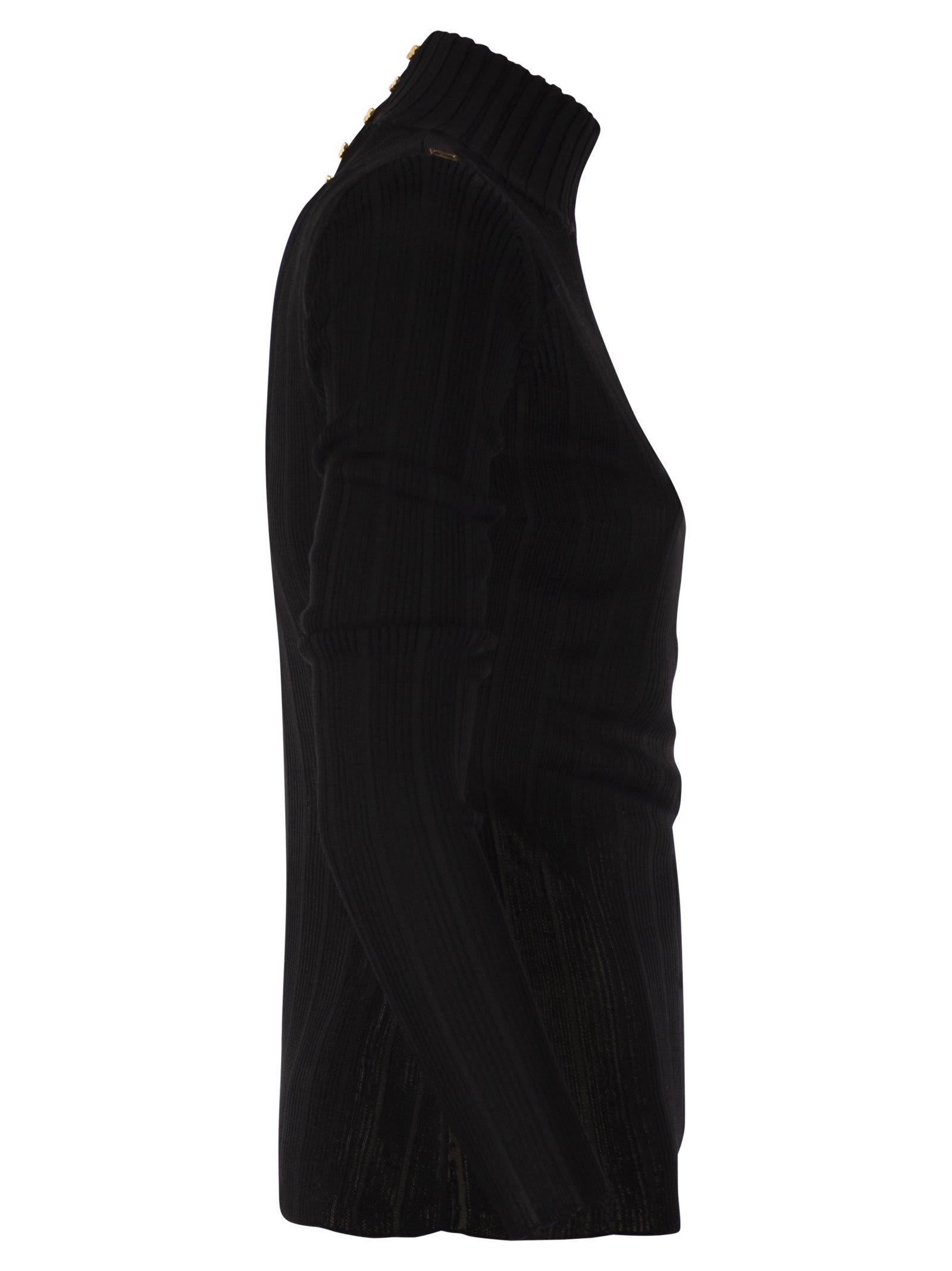 Elisabetta Franchi Black Viscose Yarn Sweater With Logo Details In Black