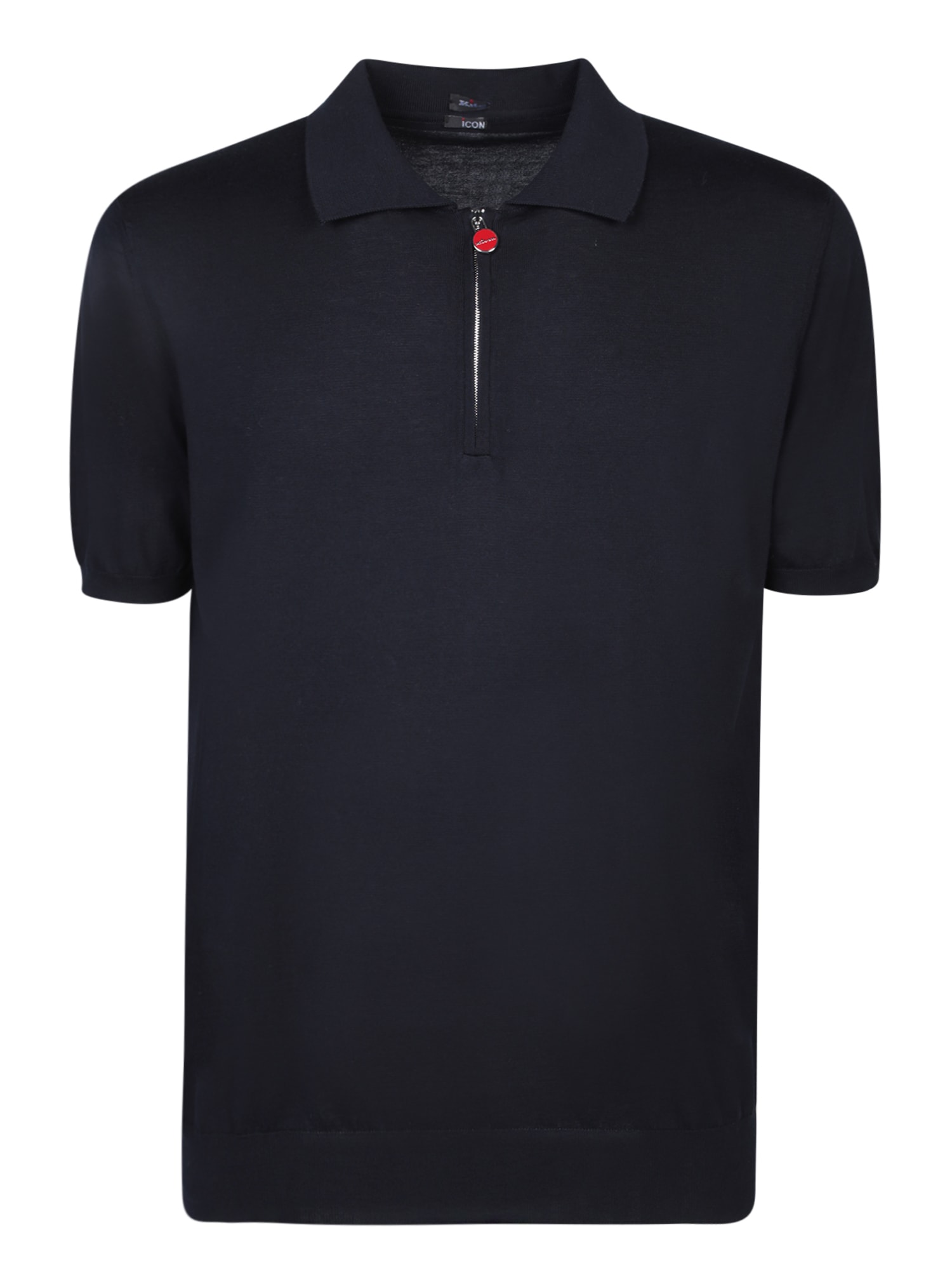 Kiton Iconic Mid Zip Blue Polo Shirt