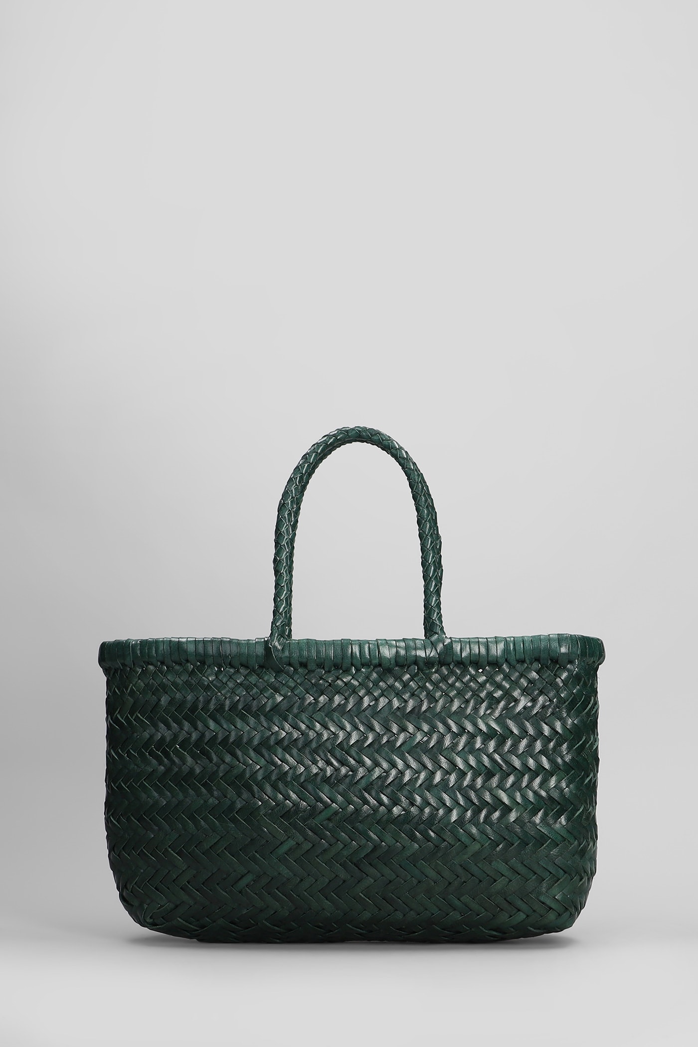 Mini Flat Gora Baske Hand Bag In Green Leather