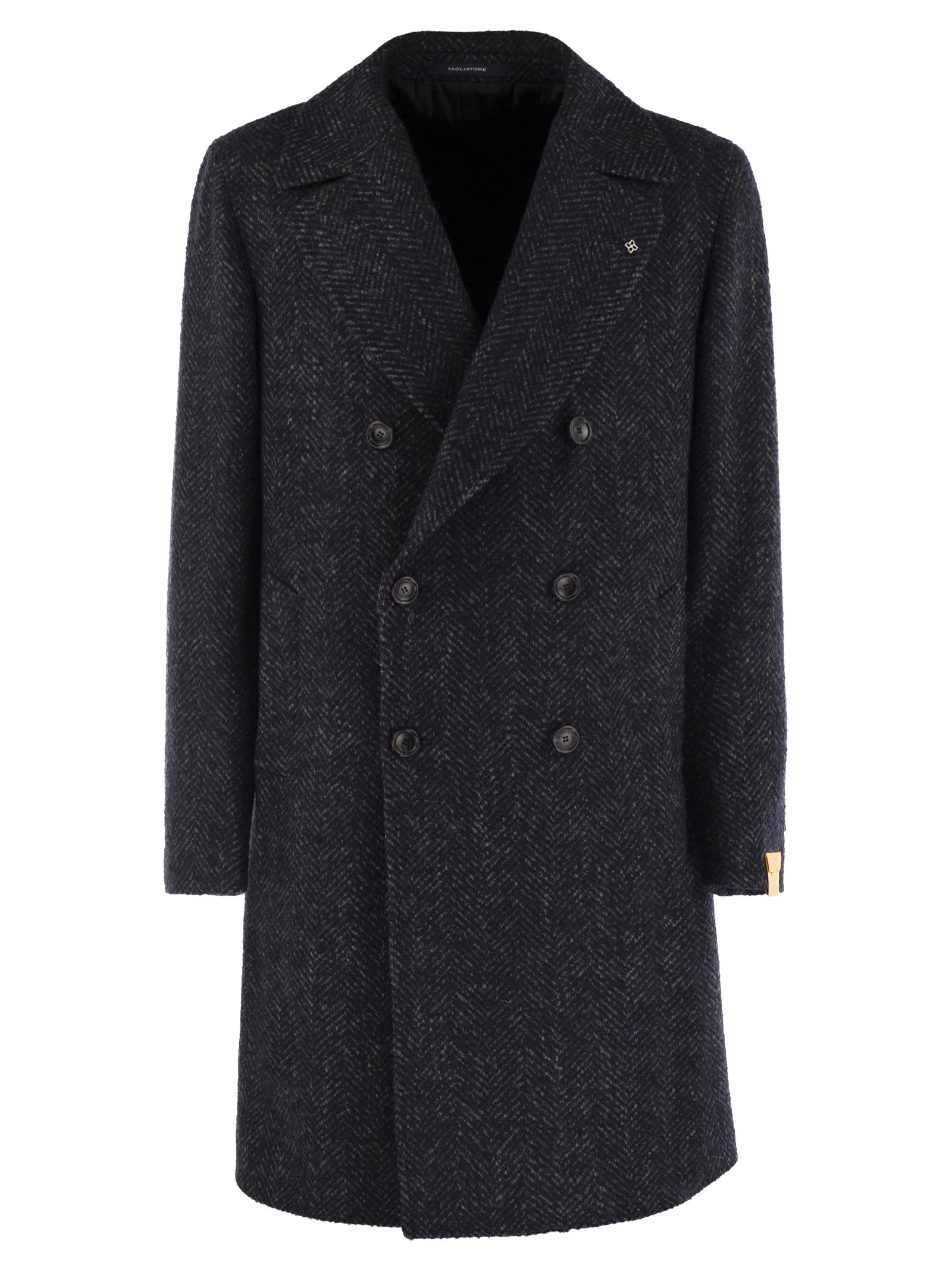 Shop Tagliatore Herringbone Double-breasted Coat In Blue