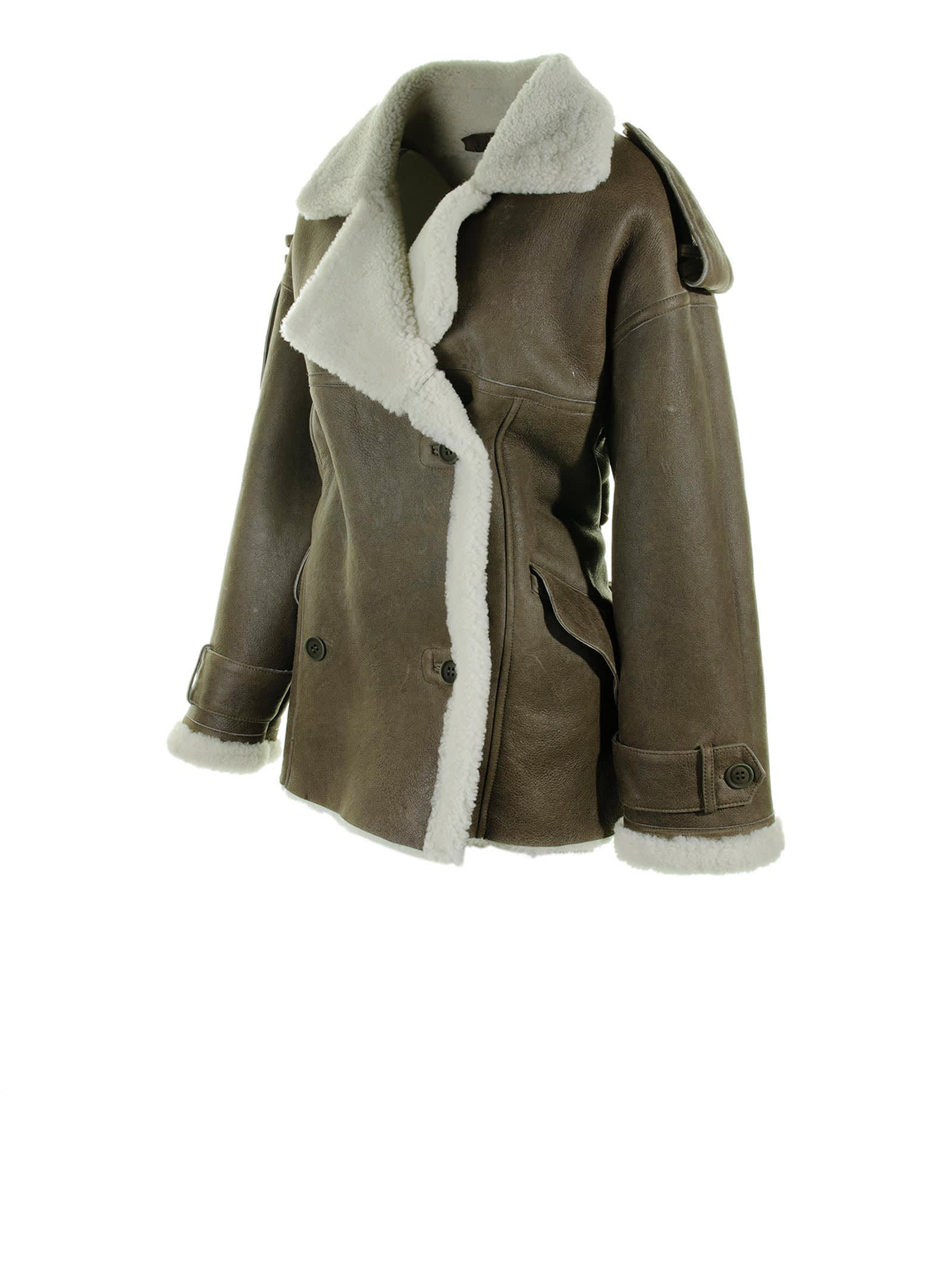 Salvatore Santoro Shearling-fur Double-breasted Jacket In Green