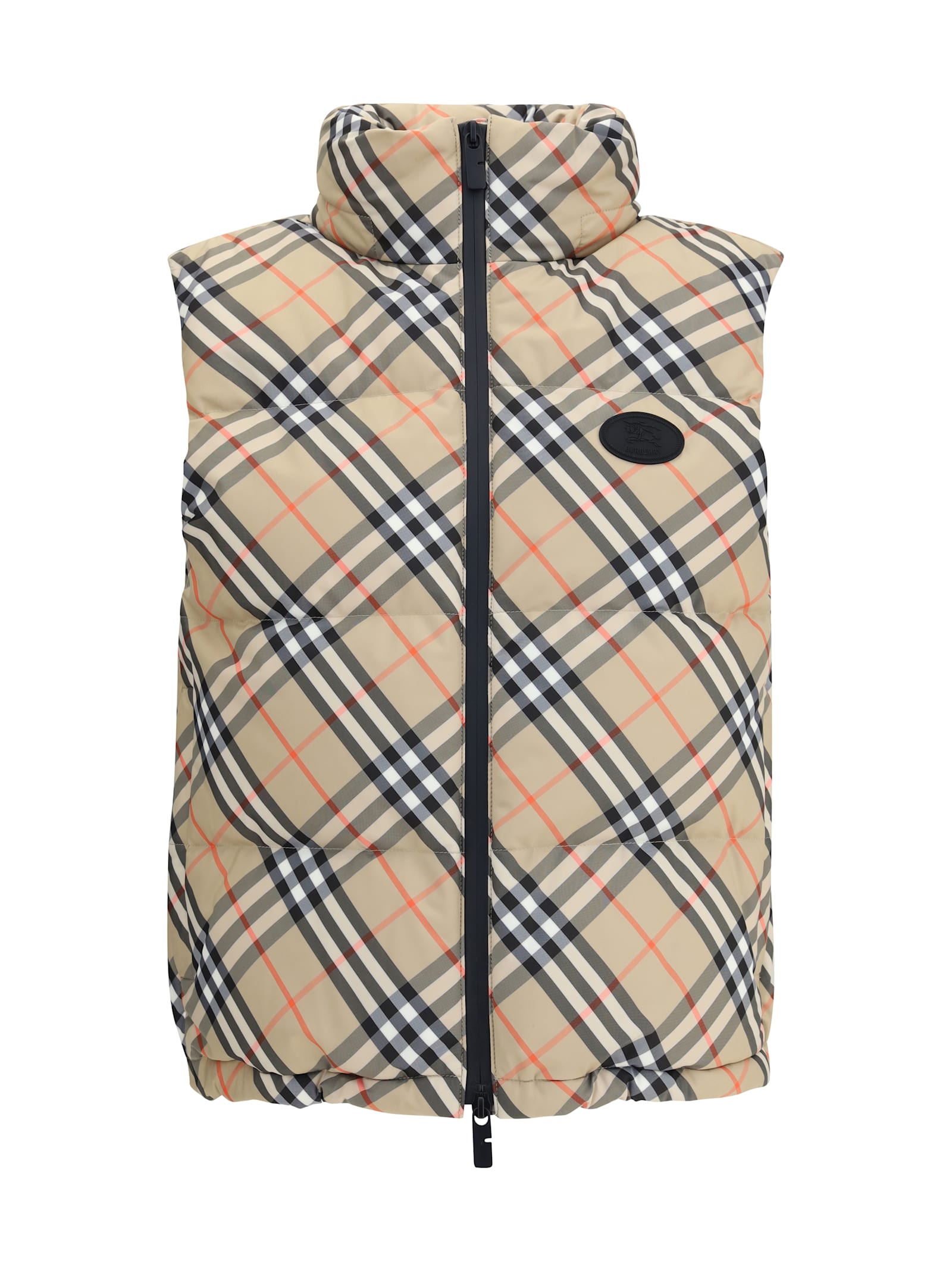 Burberry Check Vest Down Jacket In Brown