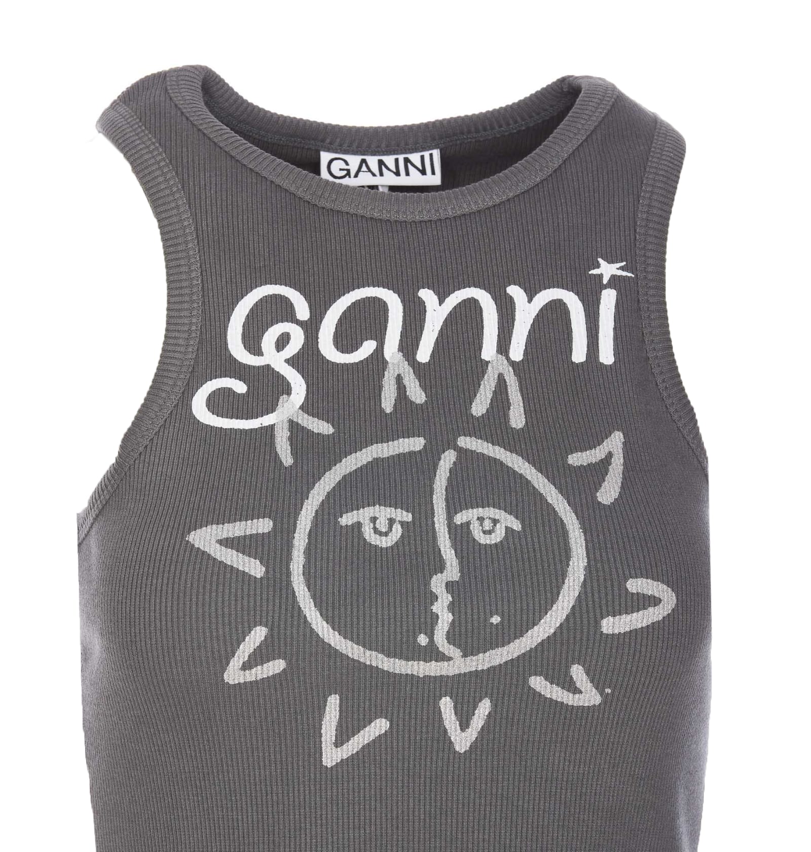 Shop Ganni Print Logo Tank Top In Grey