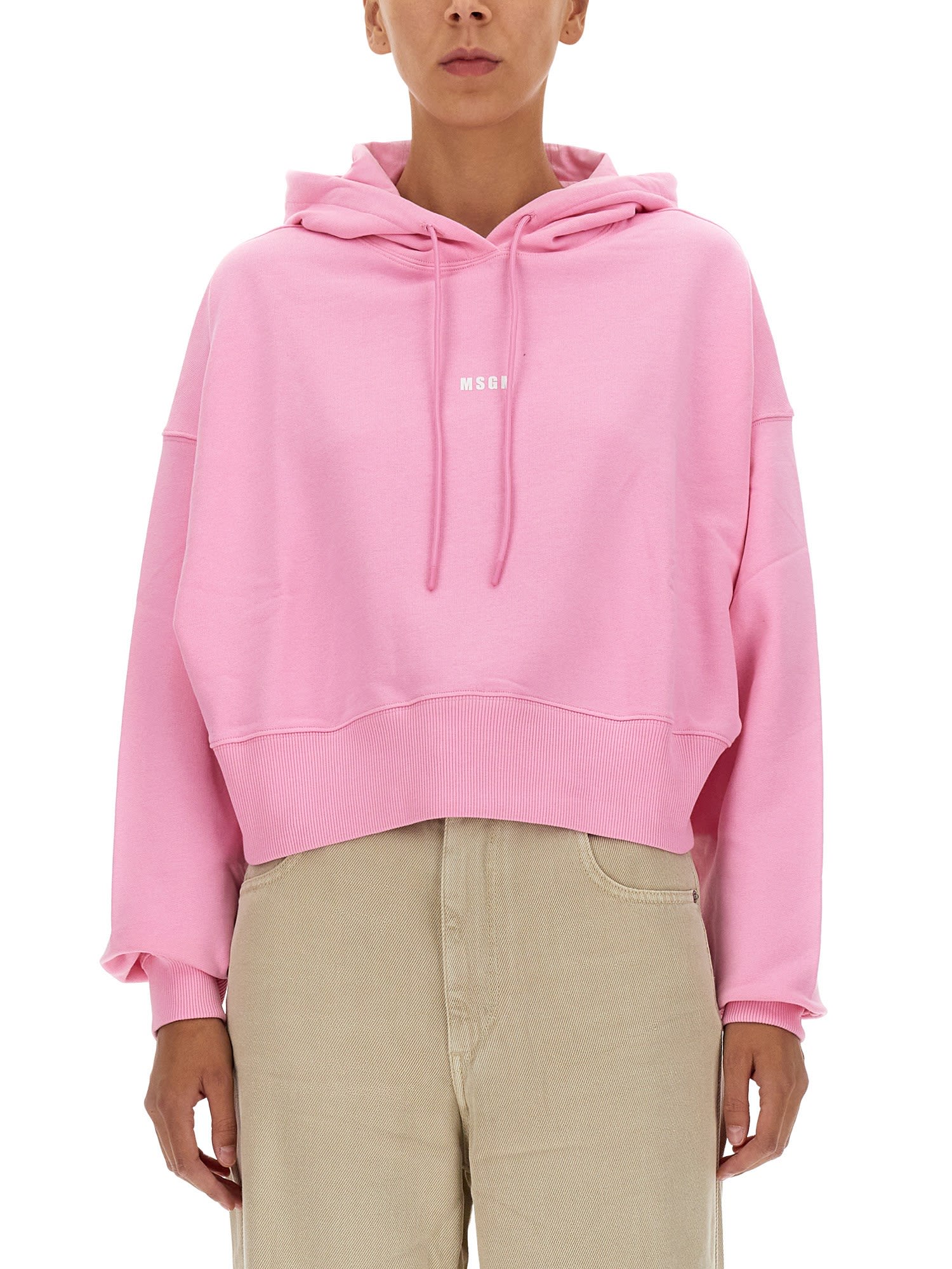 Shop Msgm Logo Cropped Sweatshirt In Pink