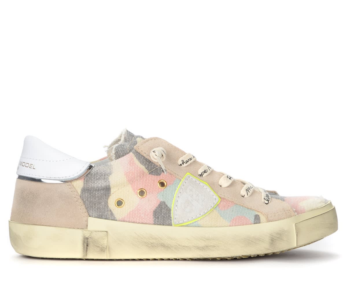 Sneaker Philippe Model Paris X With Pink And Light Blue Camouflage