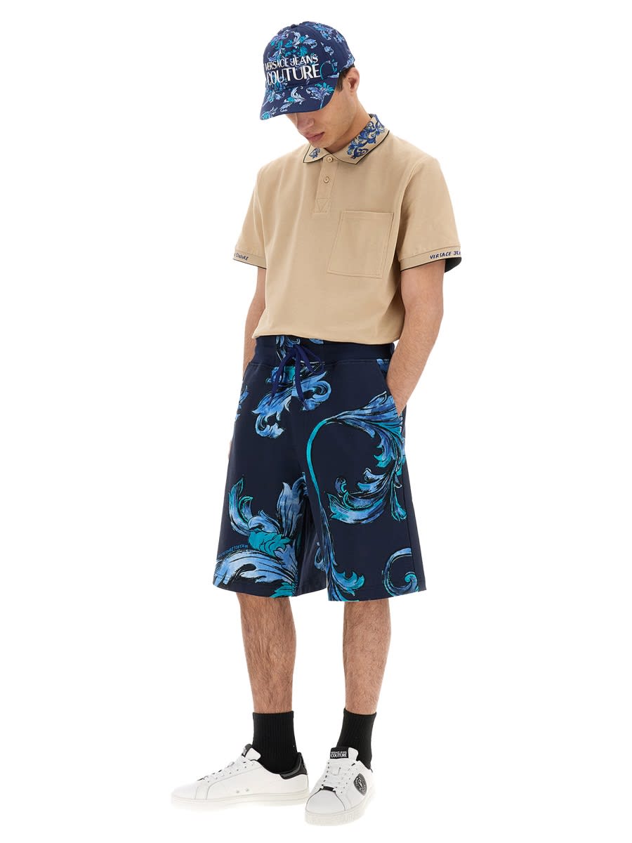 Shop Versace Jeans Couture Sports Shorts Outline Baroque In Blue