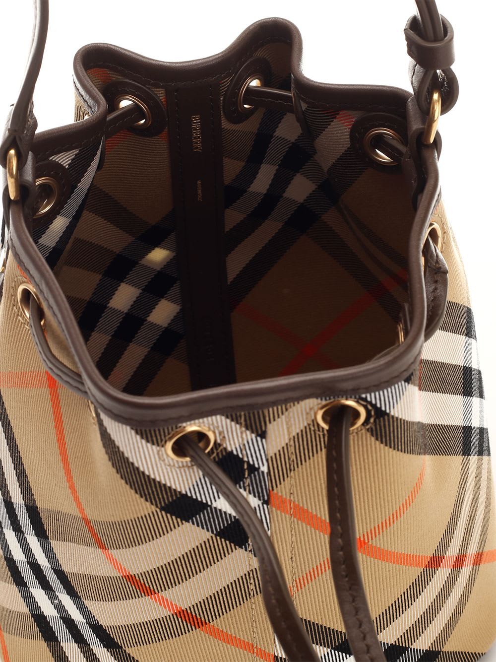 Shop Burberry Classic Check Bucket Bag In Beige