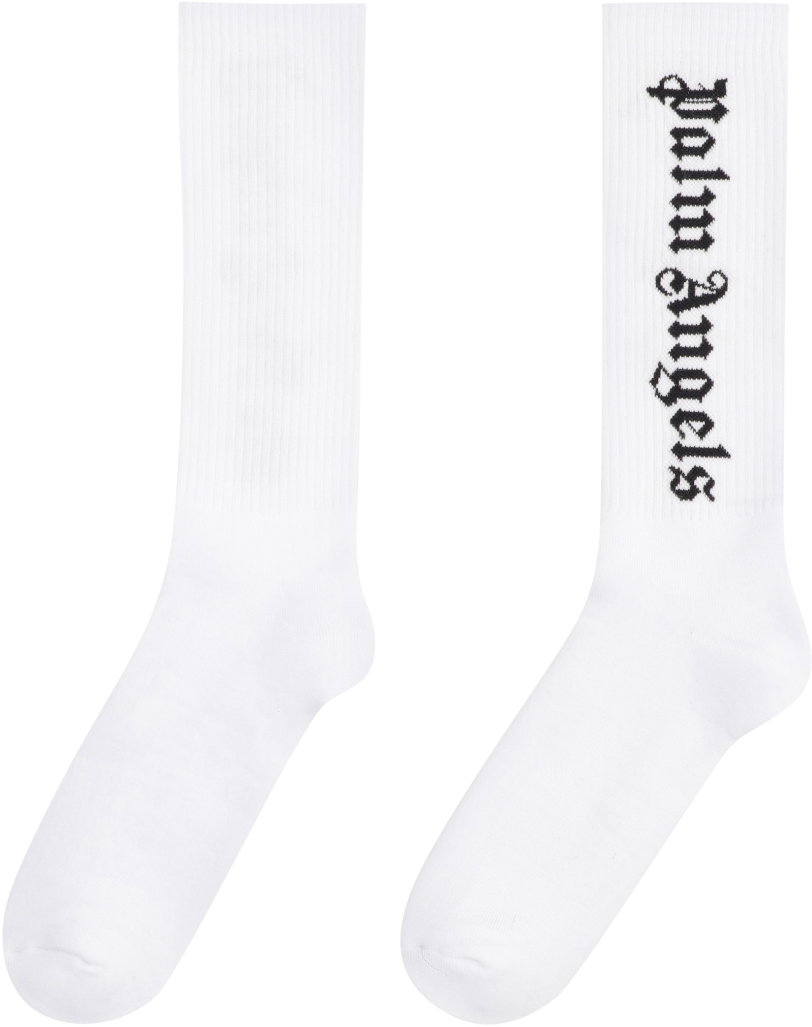 Shop Palm Angels Logo Cotton Blend Socks In White
