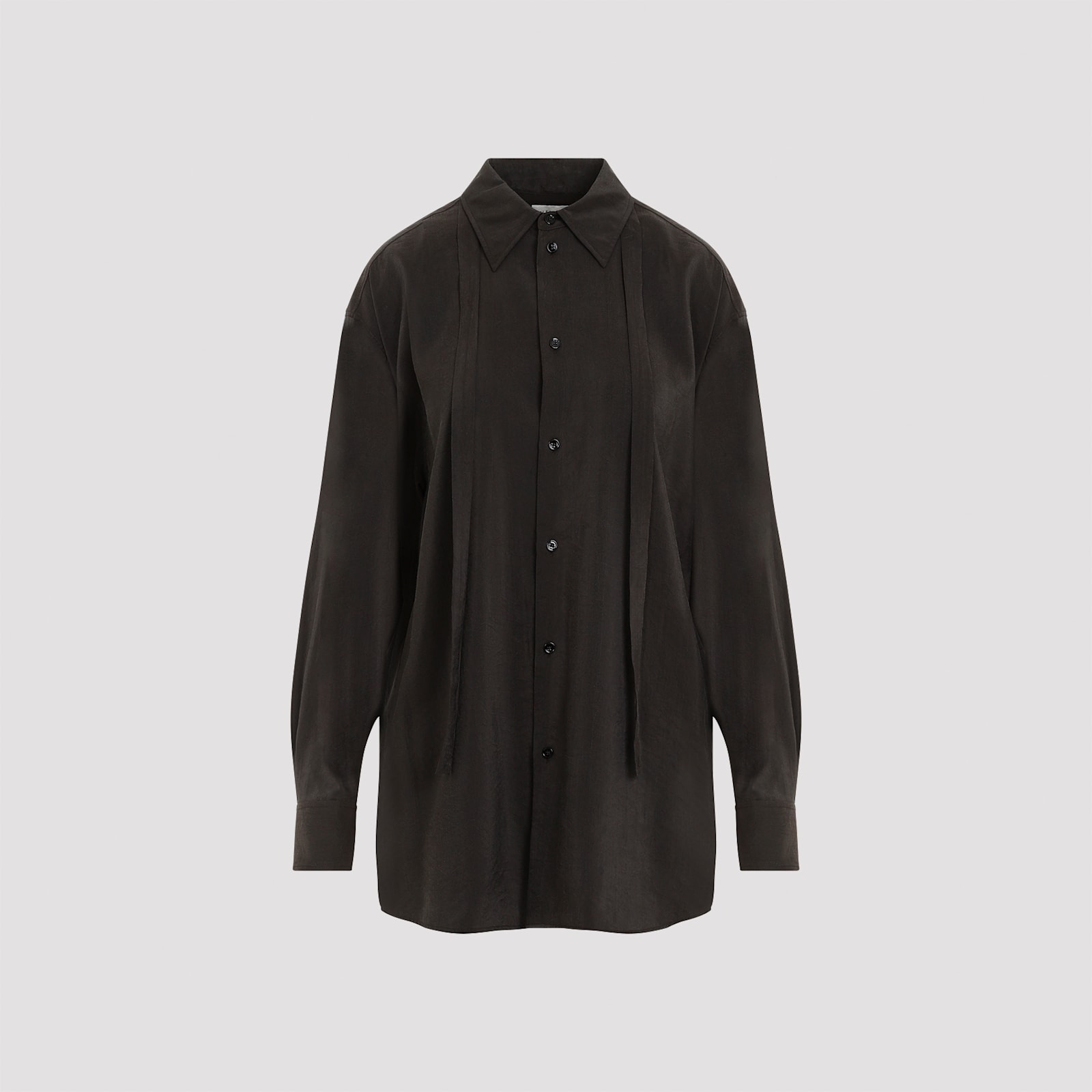 Shop Lemaire Long Shirt With Tie In Dark Espresso