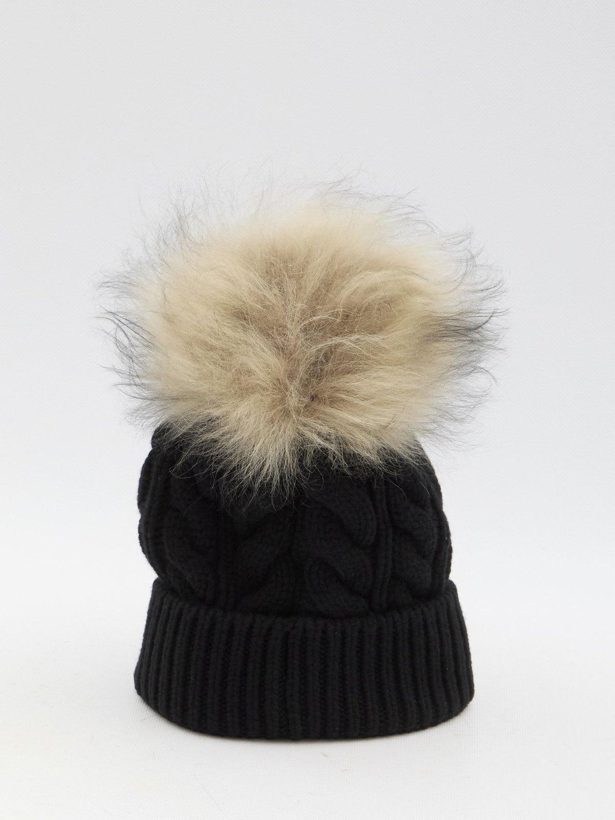 Shop Moncler Pompom Knit Beanie Hat In Black