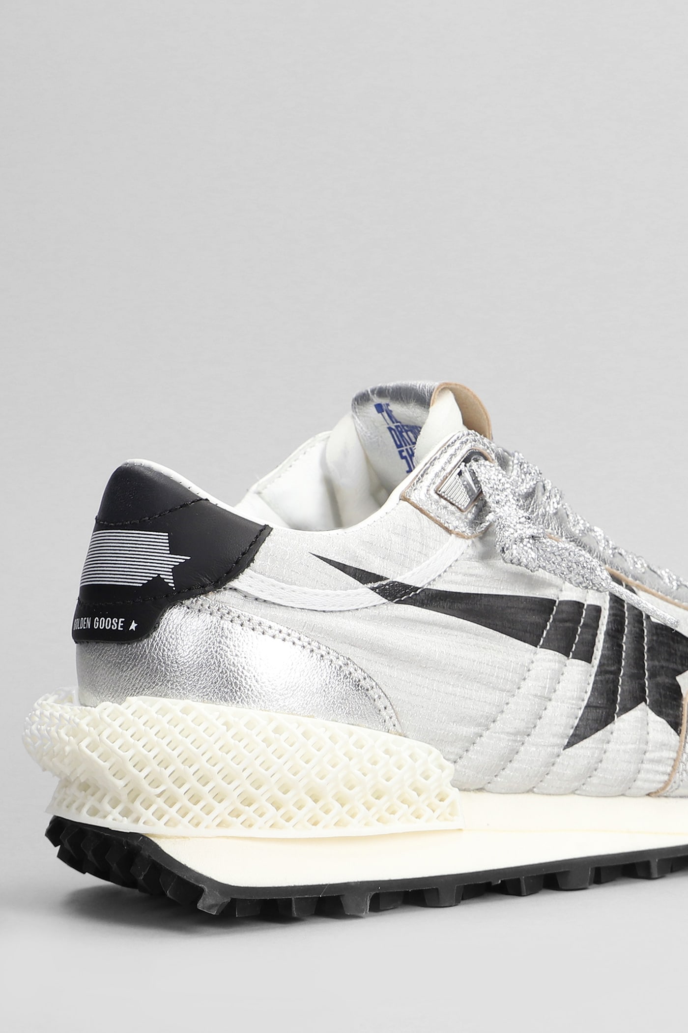 Shop Golden Goose Running Marathon Sneakers In Silver Leather And Fabric