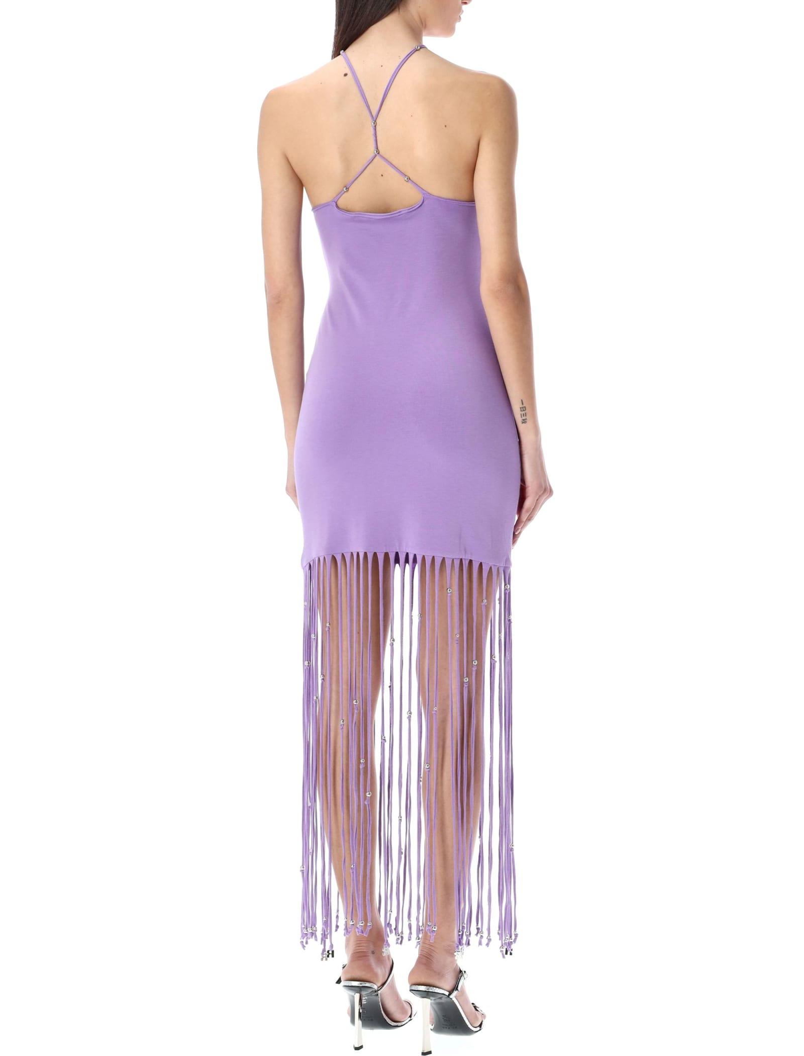 Shop Rotate Birger Christensen Elea Fringed Maxi Dress In Purple
