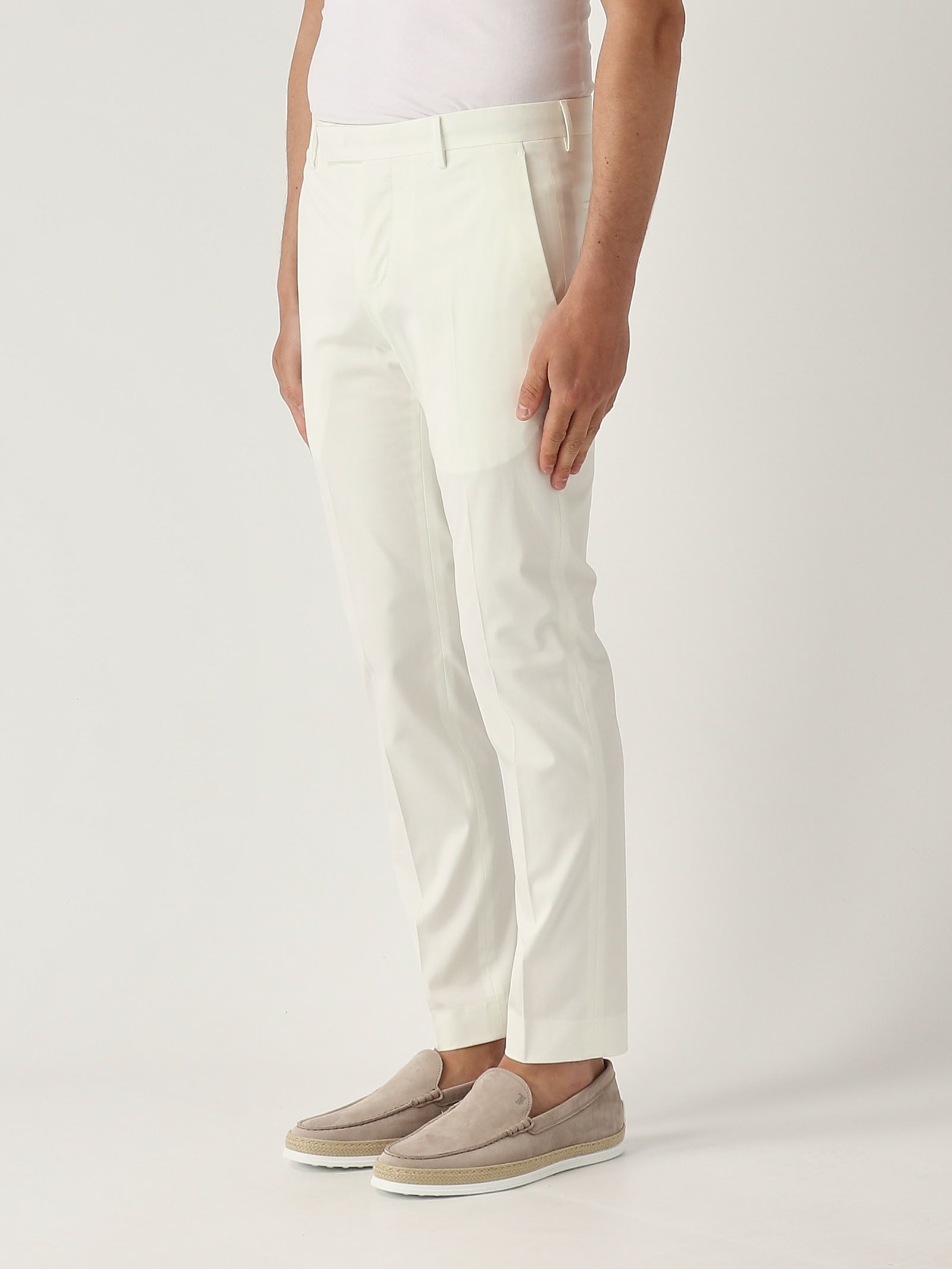 Pt Torino Refined Cotton Twill White Trousers With Detailing In White