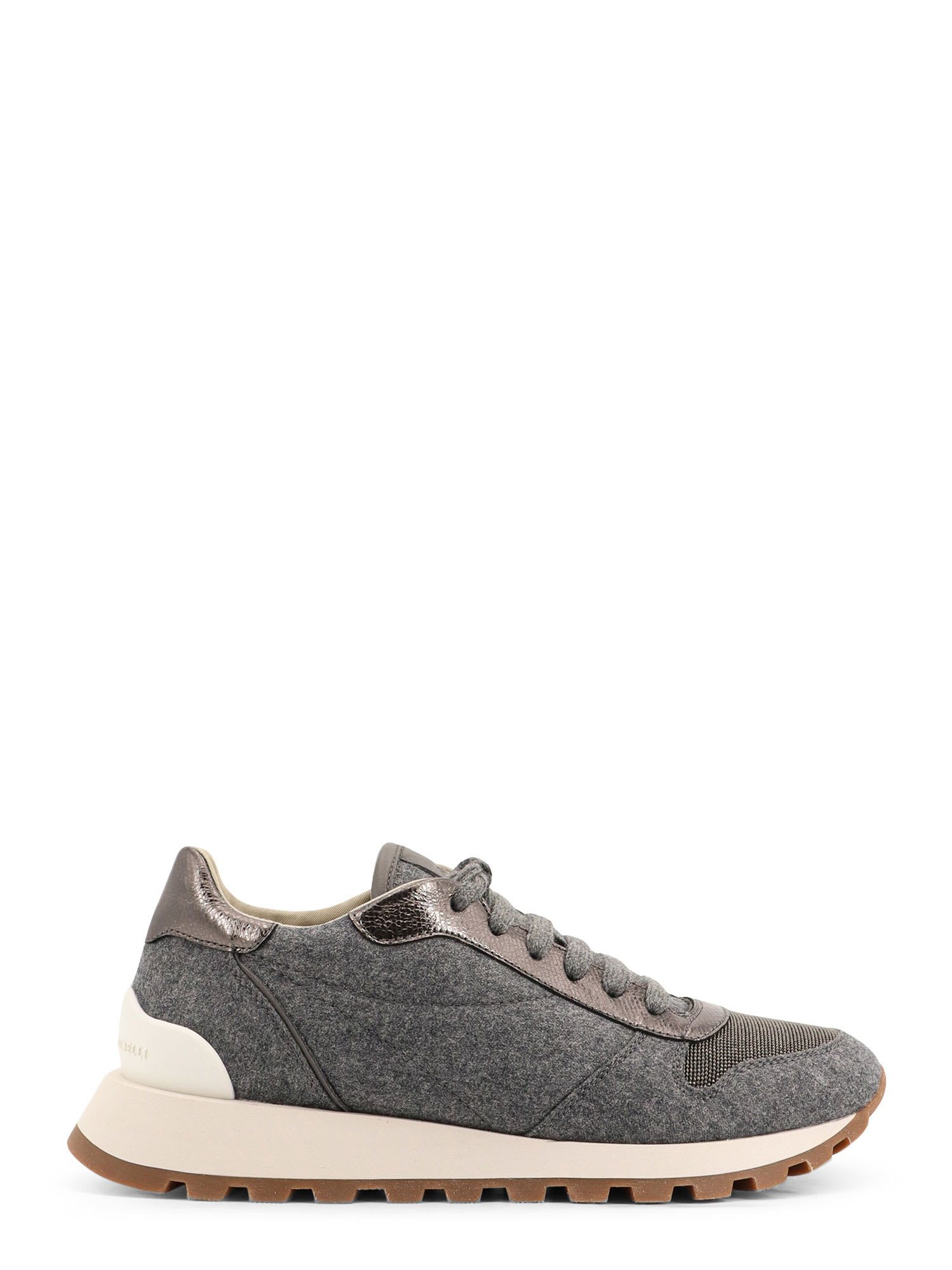 Brunello Cucinelli Low-top Wool Flannel Sneakers With Leather Profiles