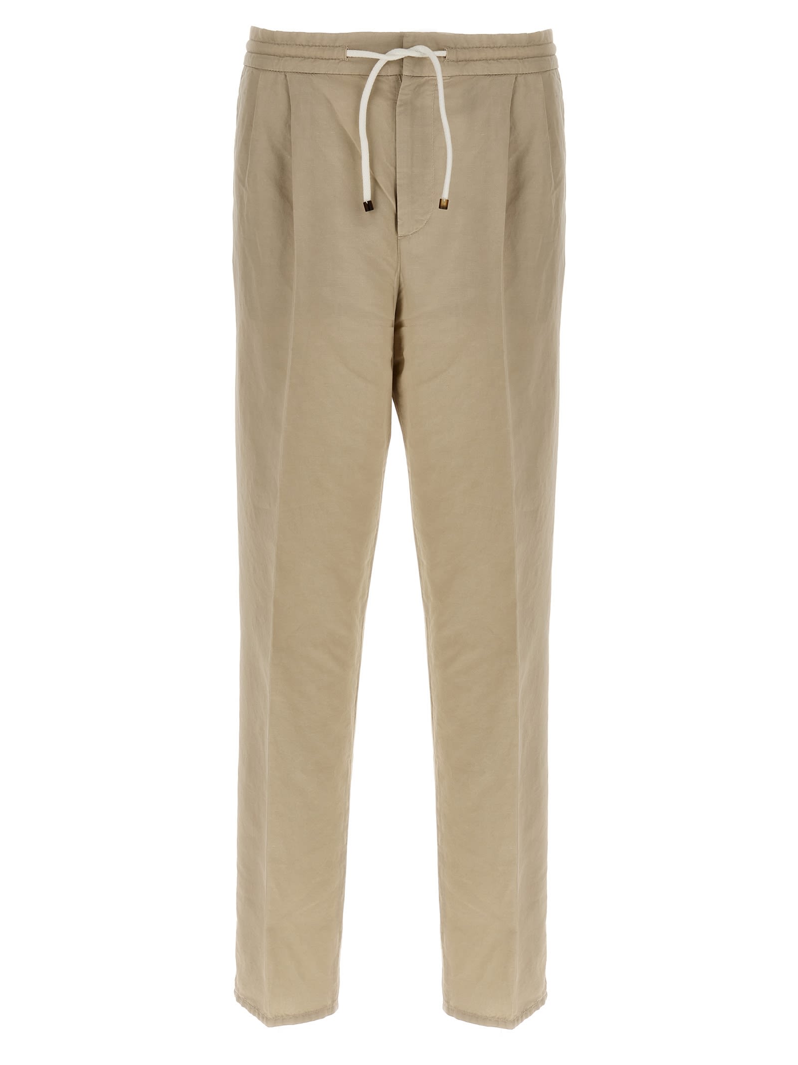 Brunello Cucinelli Linen Blend Trousers In Neutral
