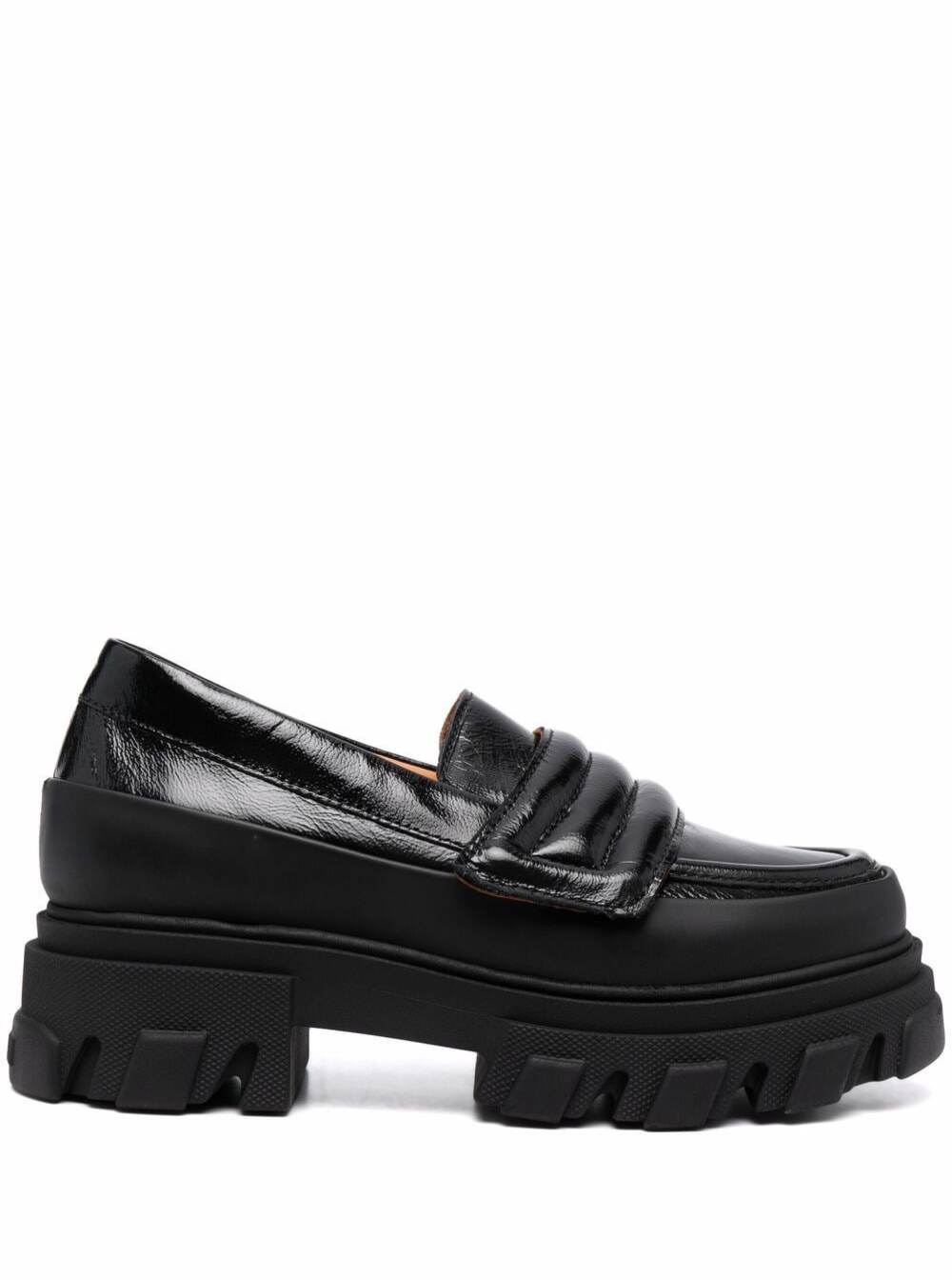 Ganni Oversize Black Leather Loafers With Logo