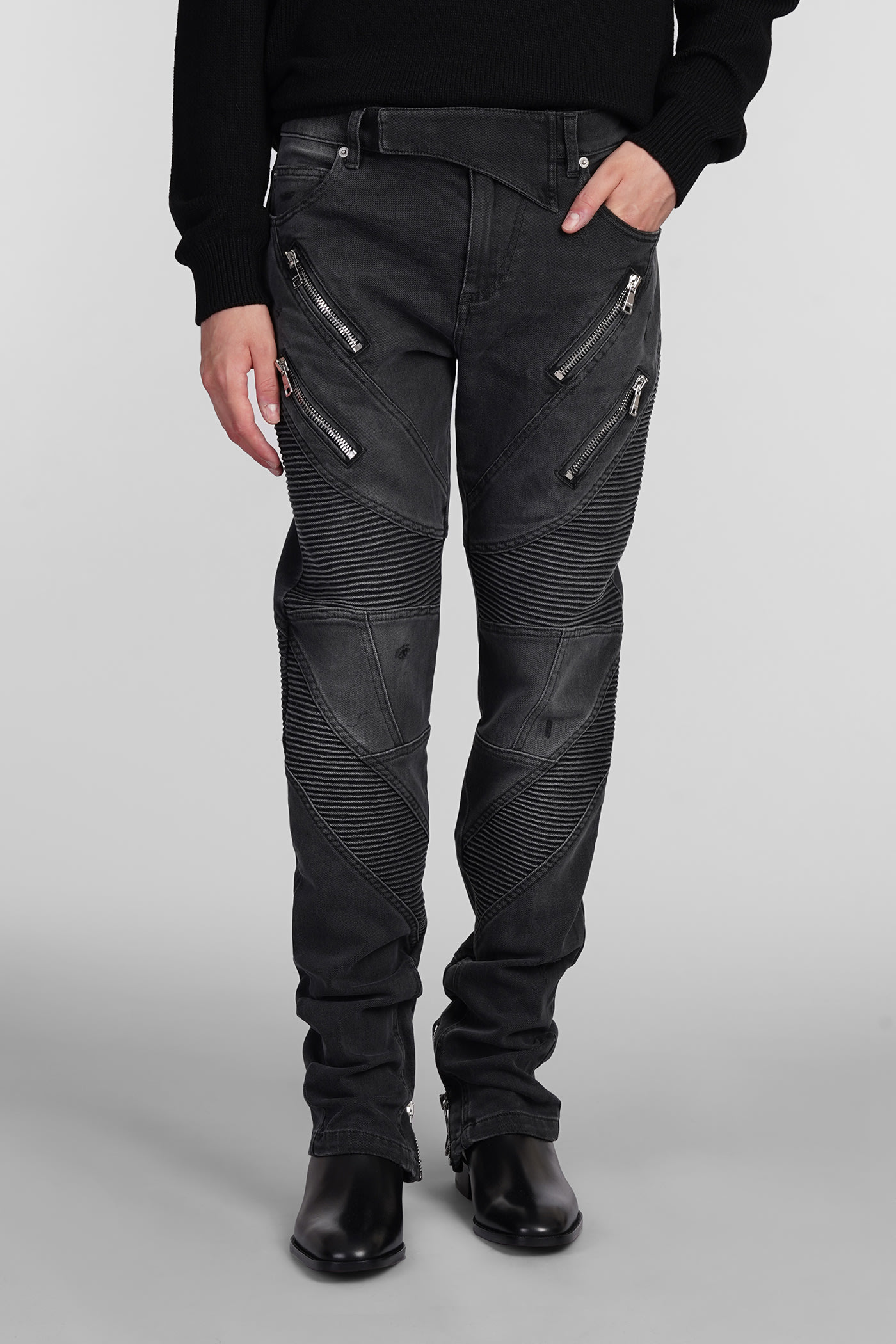 Shop Balmain Jeans In Grey Cotton