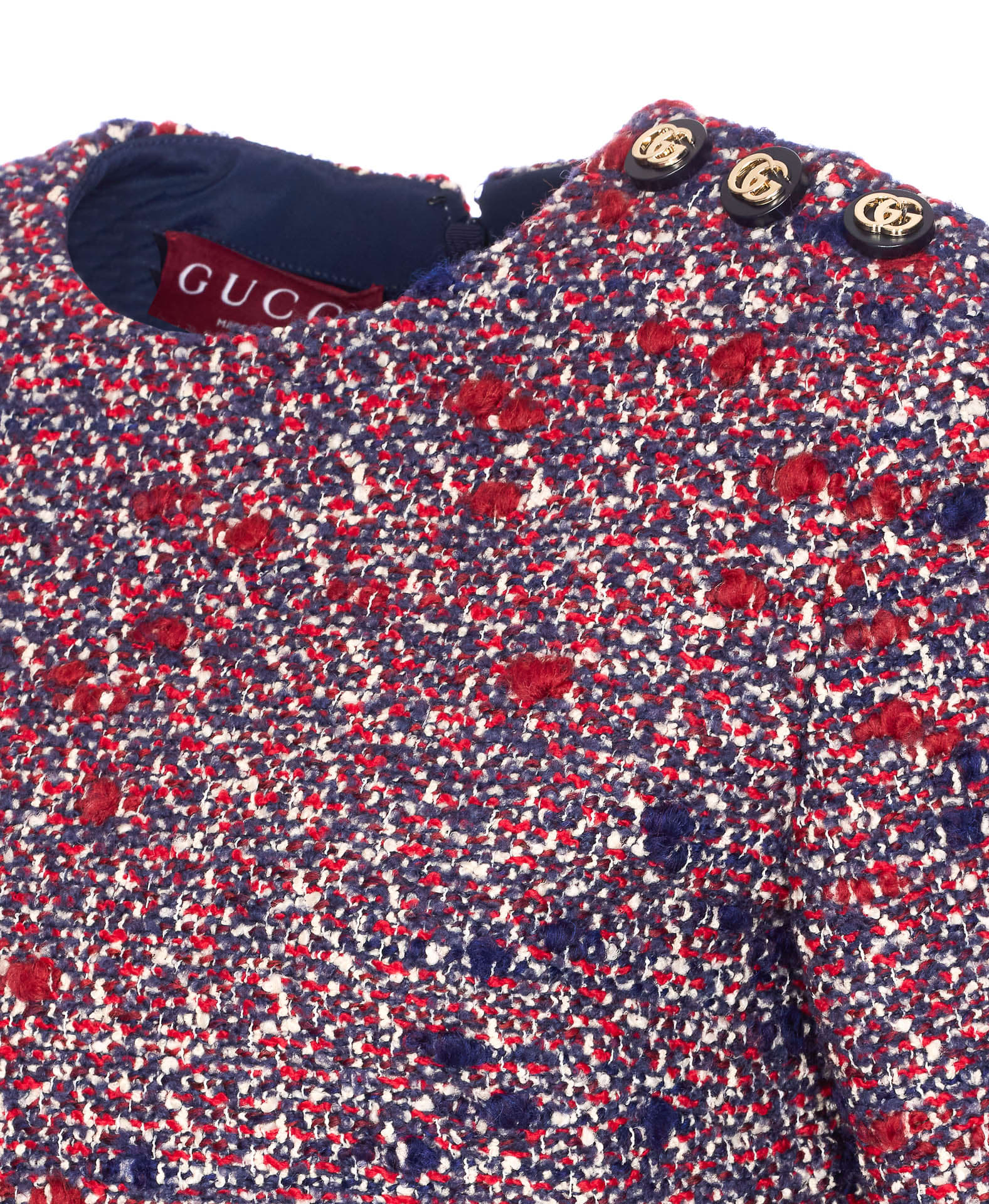 Gucci Textured Wool Dress Featuring Signature Buttons In Purple