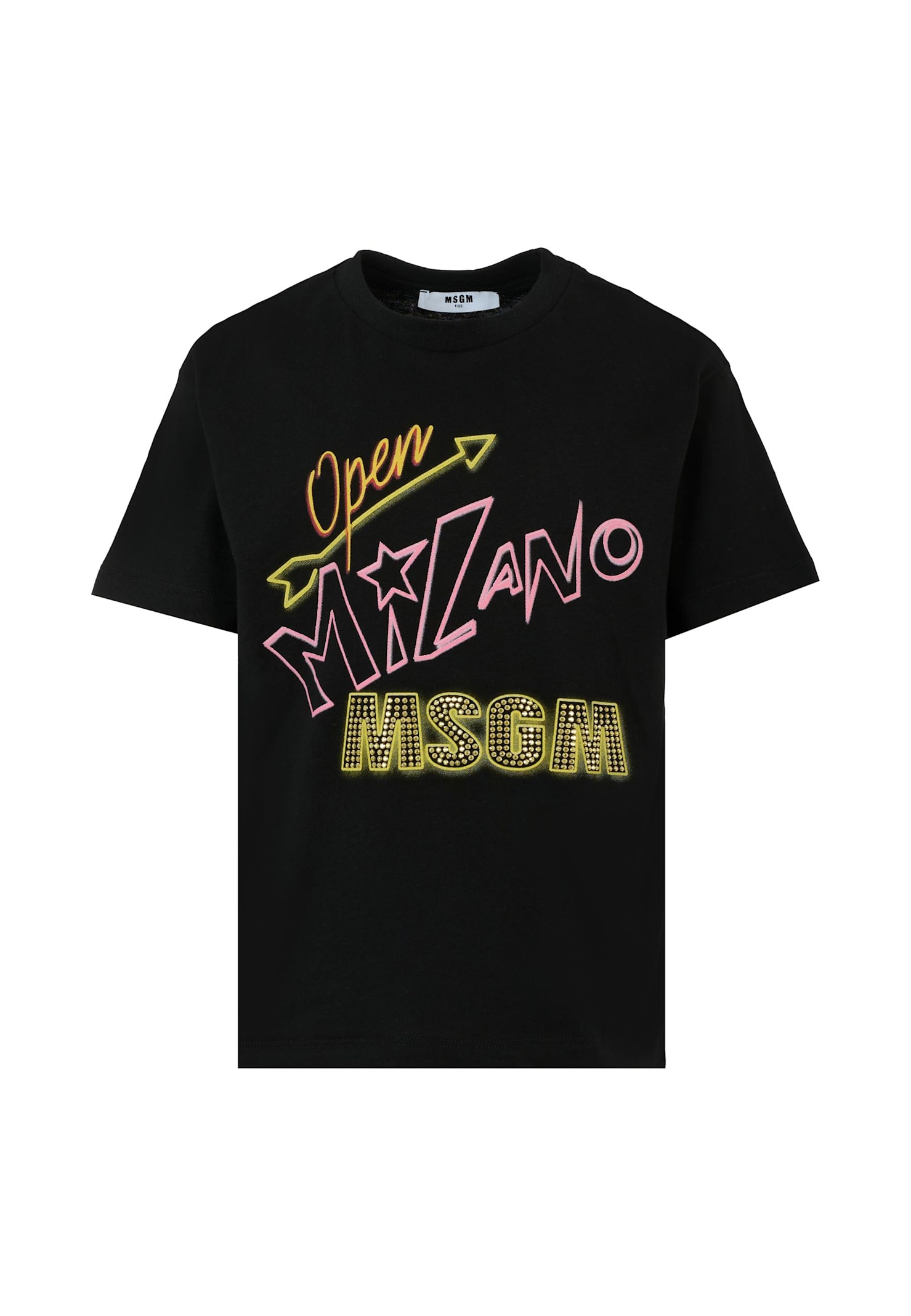 Msgm Black T-shirt For Girl With Logo In Black