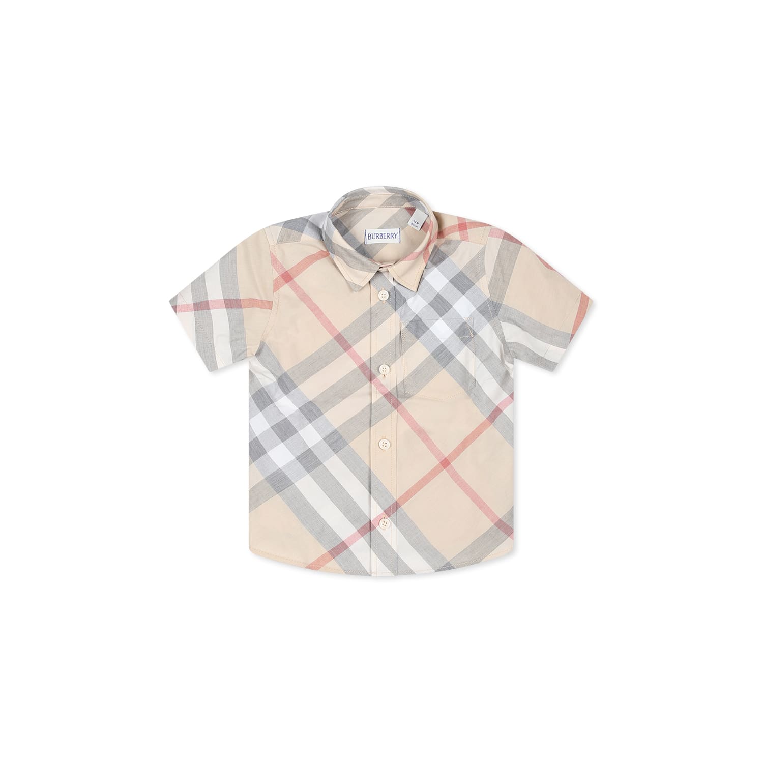 Shop Burberry Beige Shirt For Baby Boy With Vintage Check