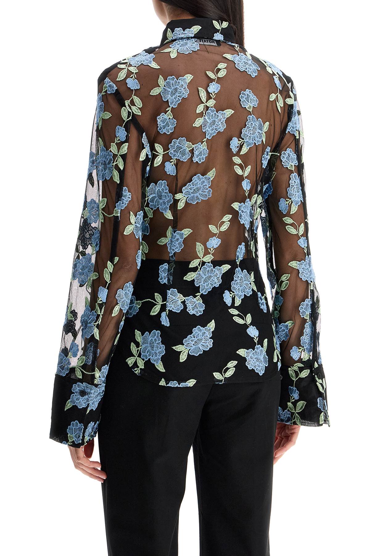Rotate Birger Christensen Rotate Black Mesh Shirt With Floral Embroidery In 1000 Black Comb. (black)