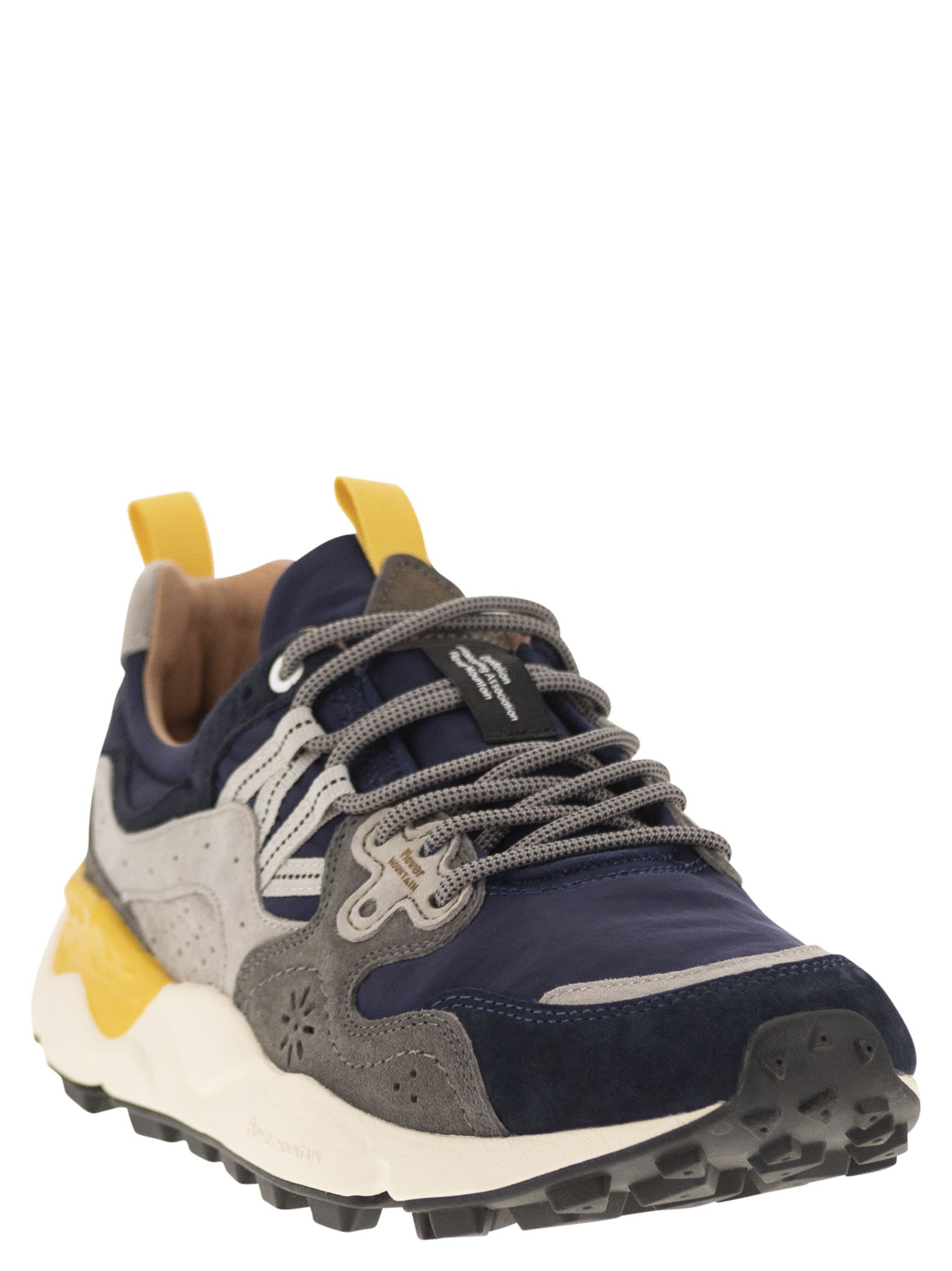 Flower Mountain Yamano 3 - Sneakers In Suede And Technical Fabric In Blue/grey