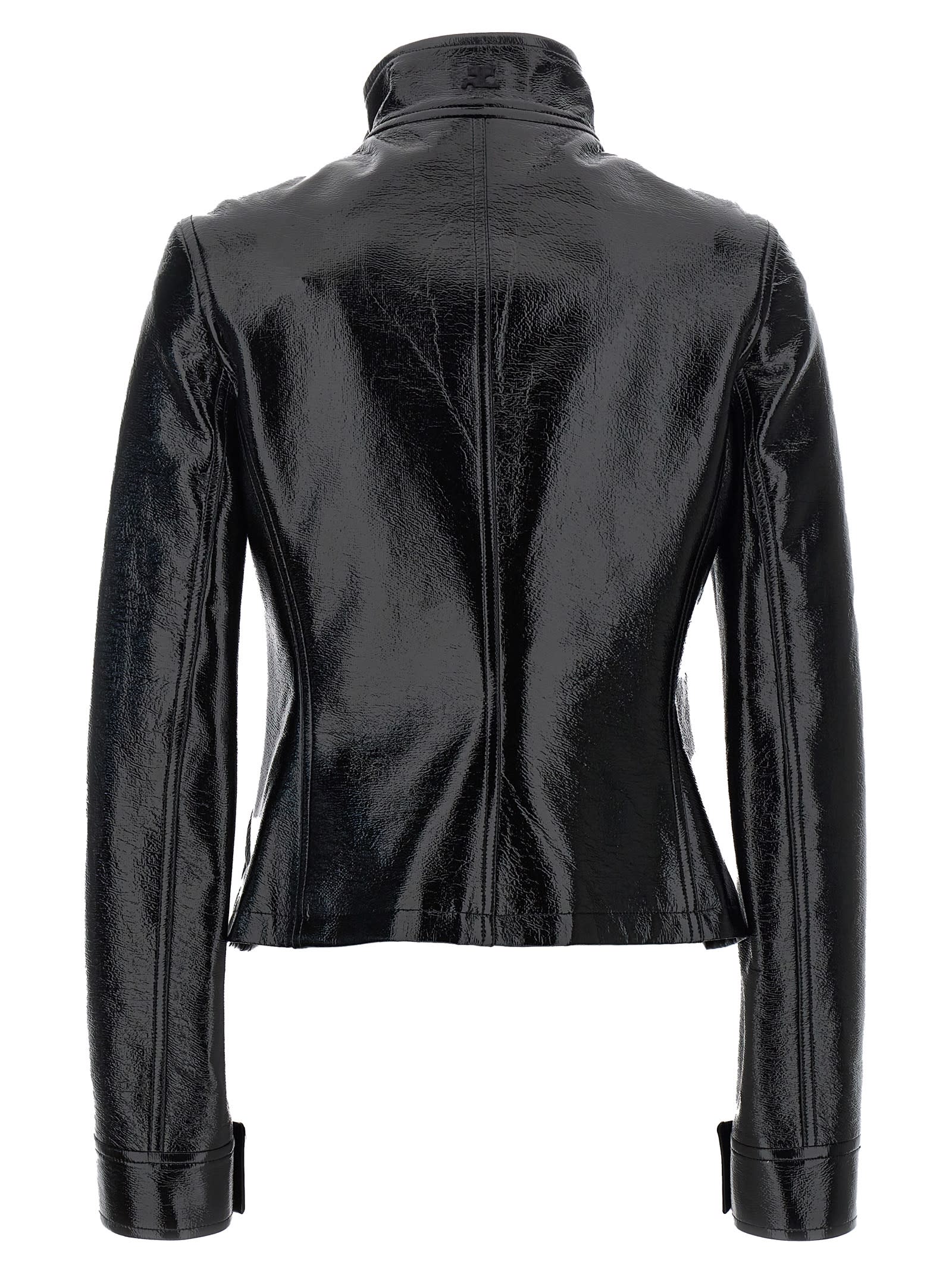 Shop Courrèges Motorcycle Vinyl Jacket In Black