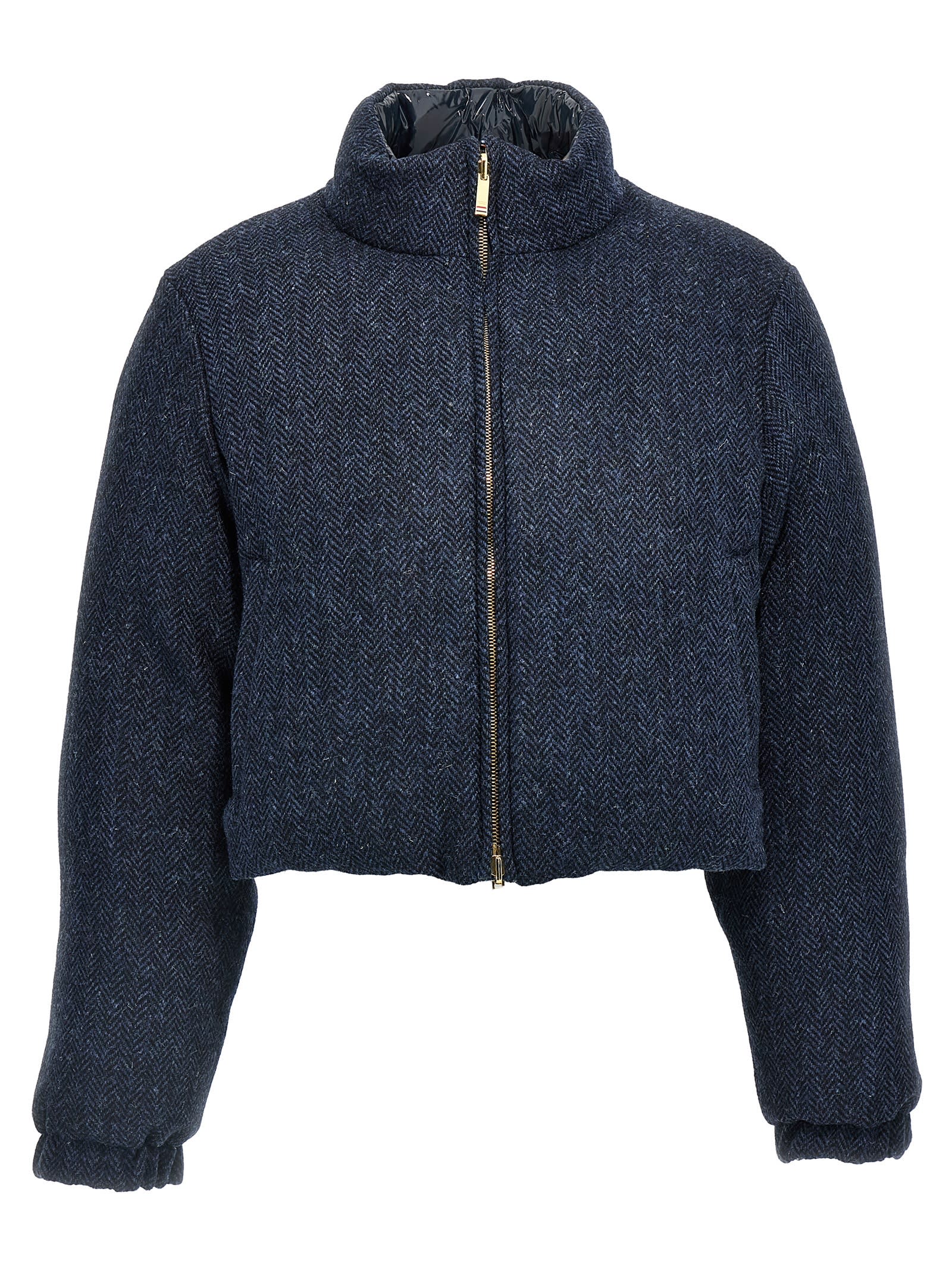 Shop Thom Browne Herringbone Harris Tweed Reversible Down Jacket In Blue