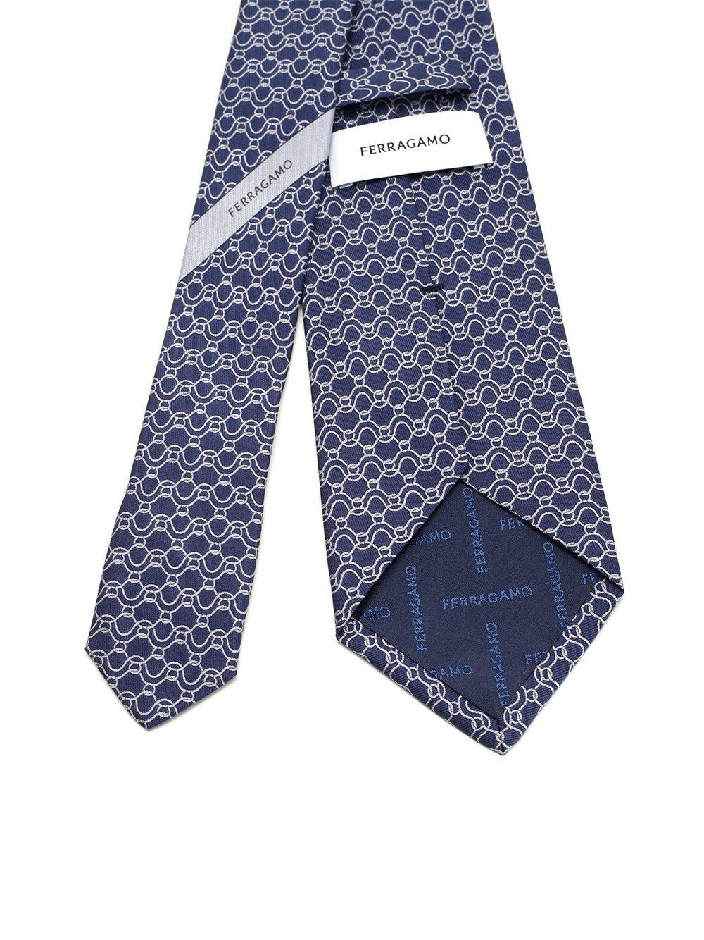 Shop Ferragamo Gancini Printed Tie In Blue