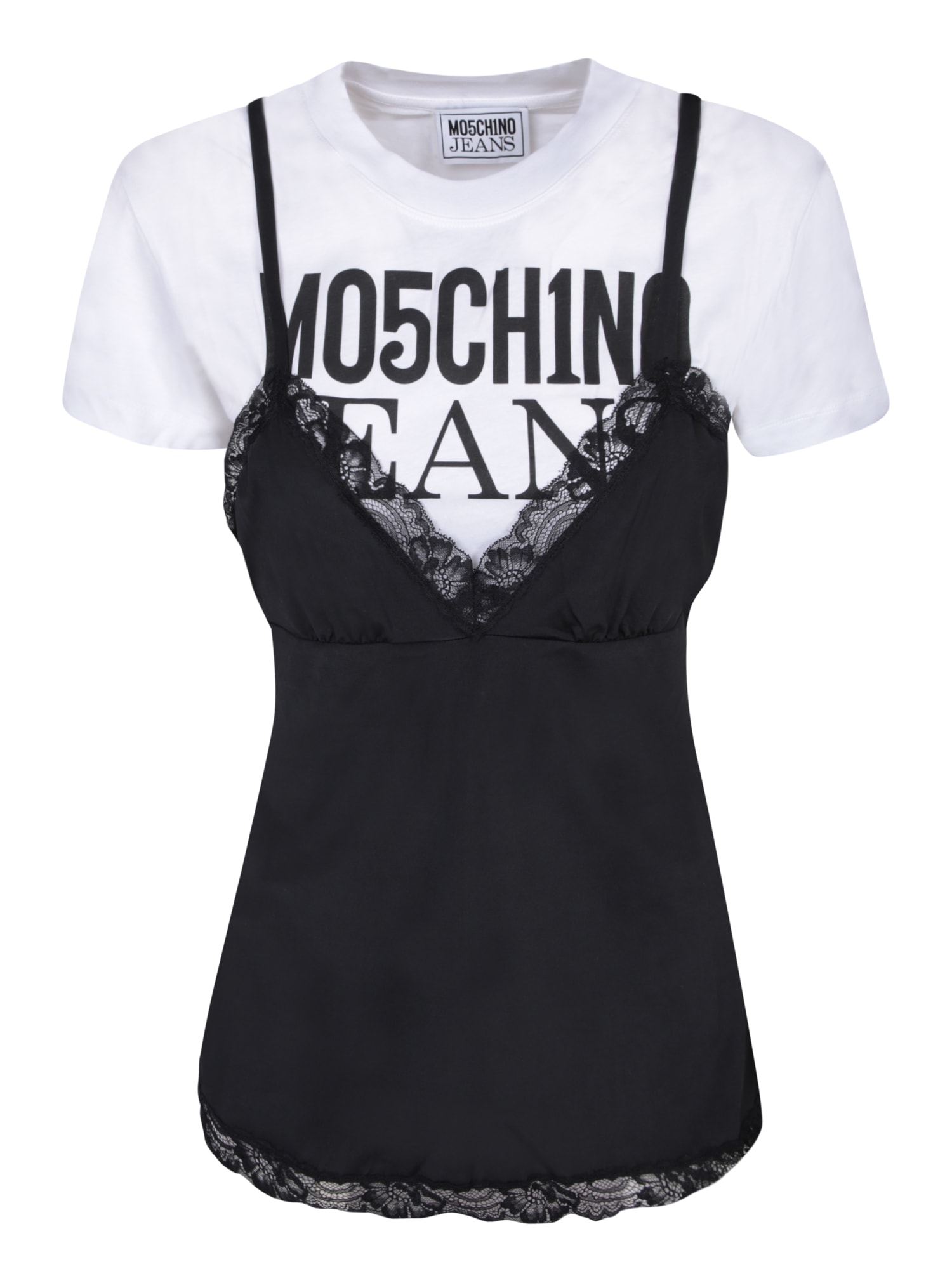 Moschino Black Logo T-shirt With Lace Details