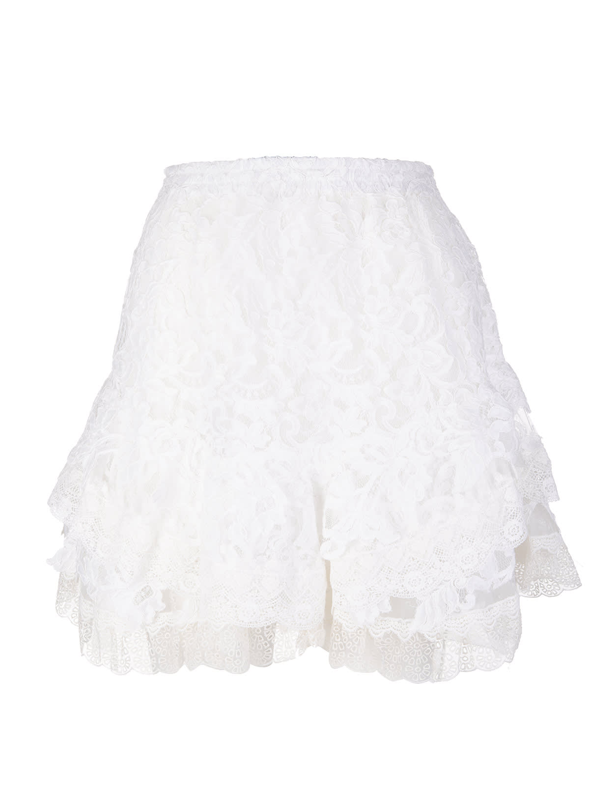 Ermanno Scervino White Floral Lace Flounced Mini Skirt