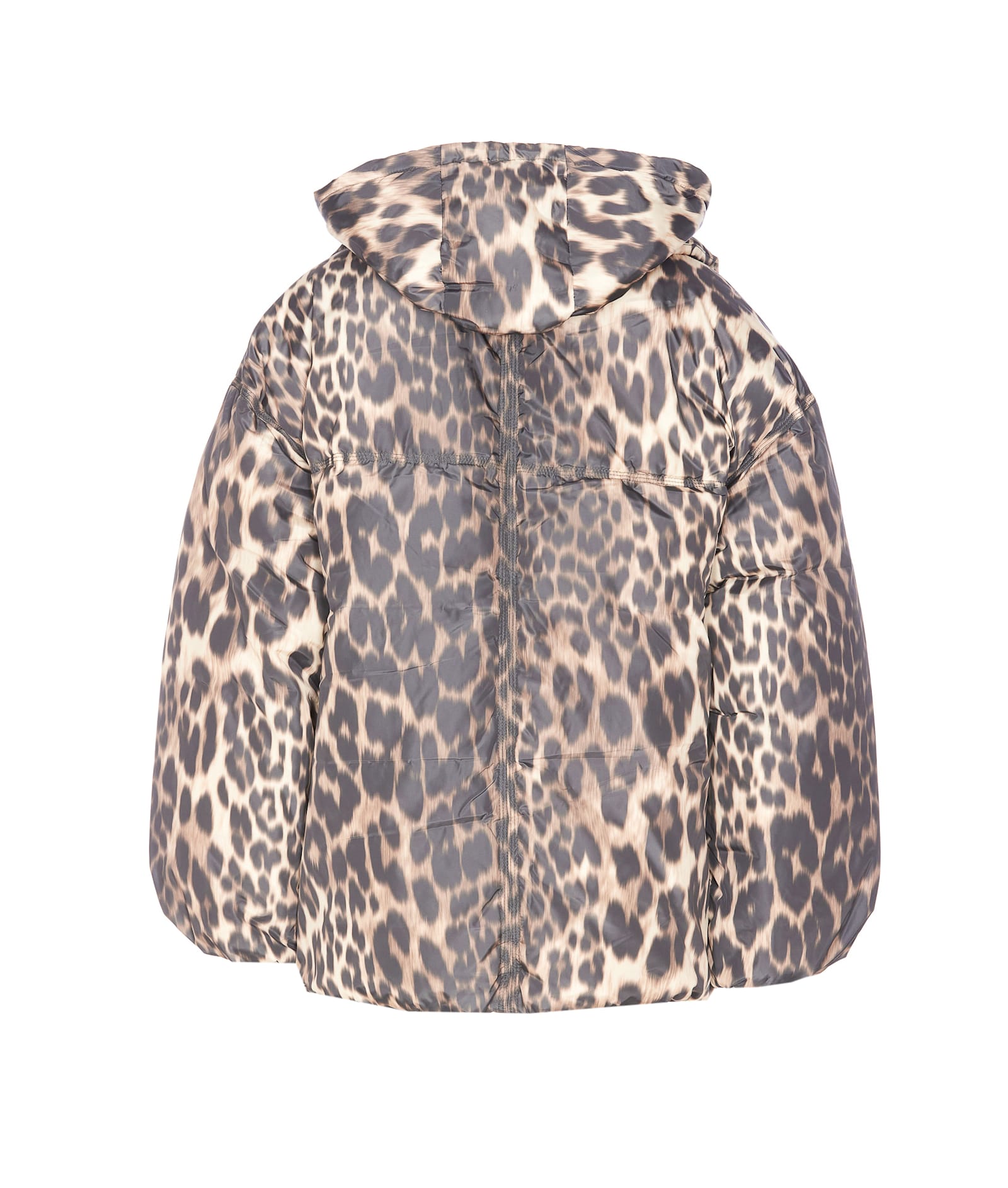 Ganni Leo Puffers Midi Style Down Jacket In Almond Milk