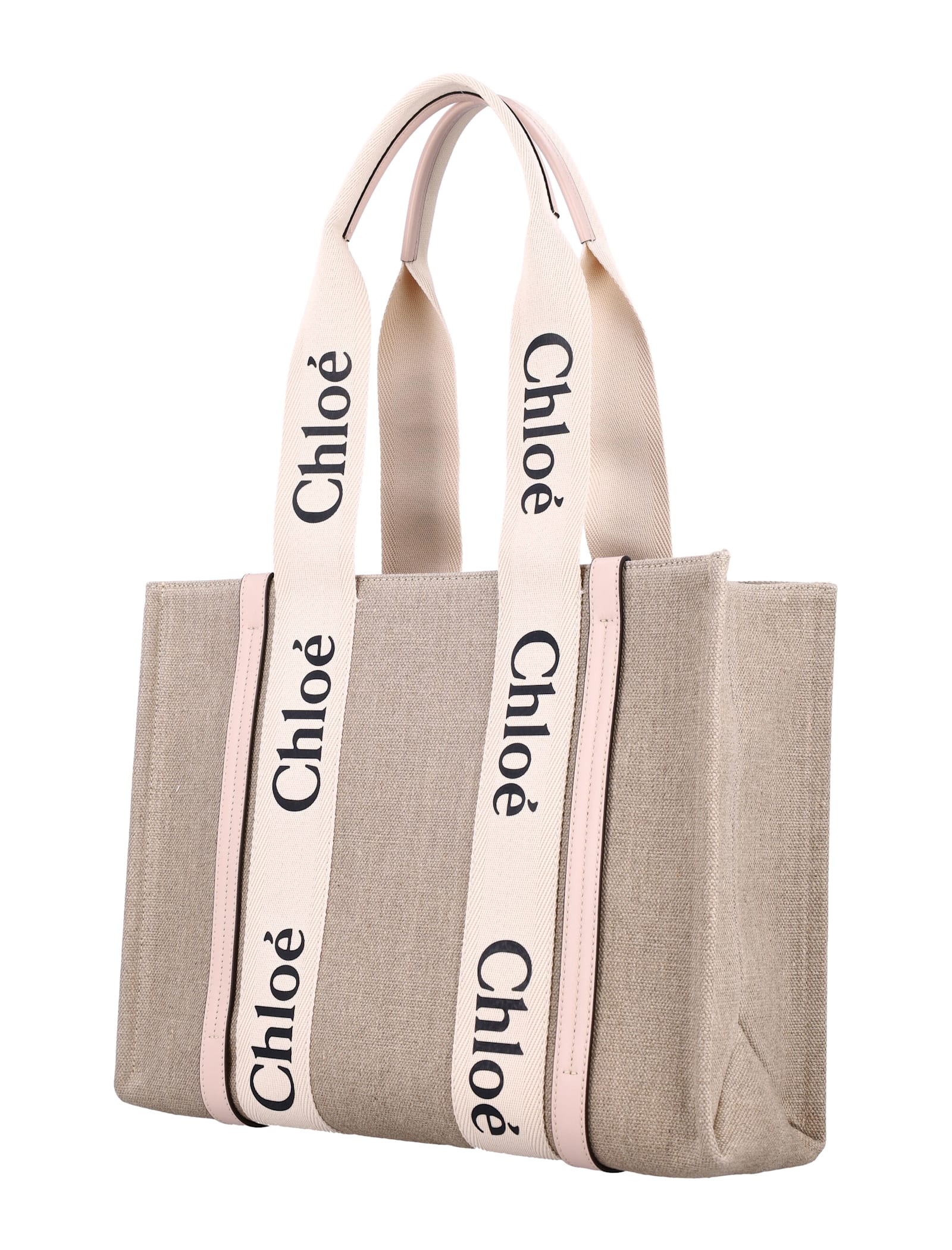 Shop Chloé Linen Woody Tote Bag In Cement Pink