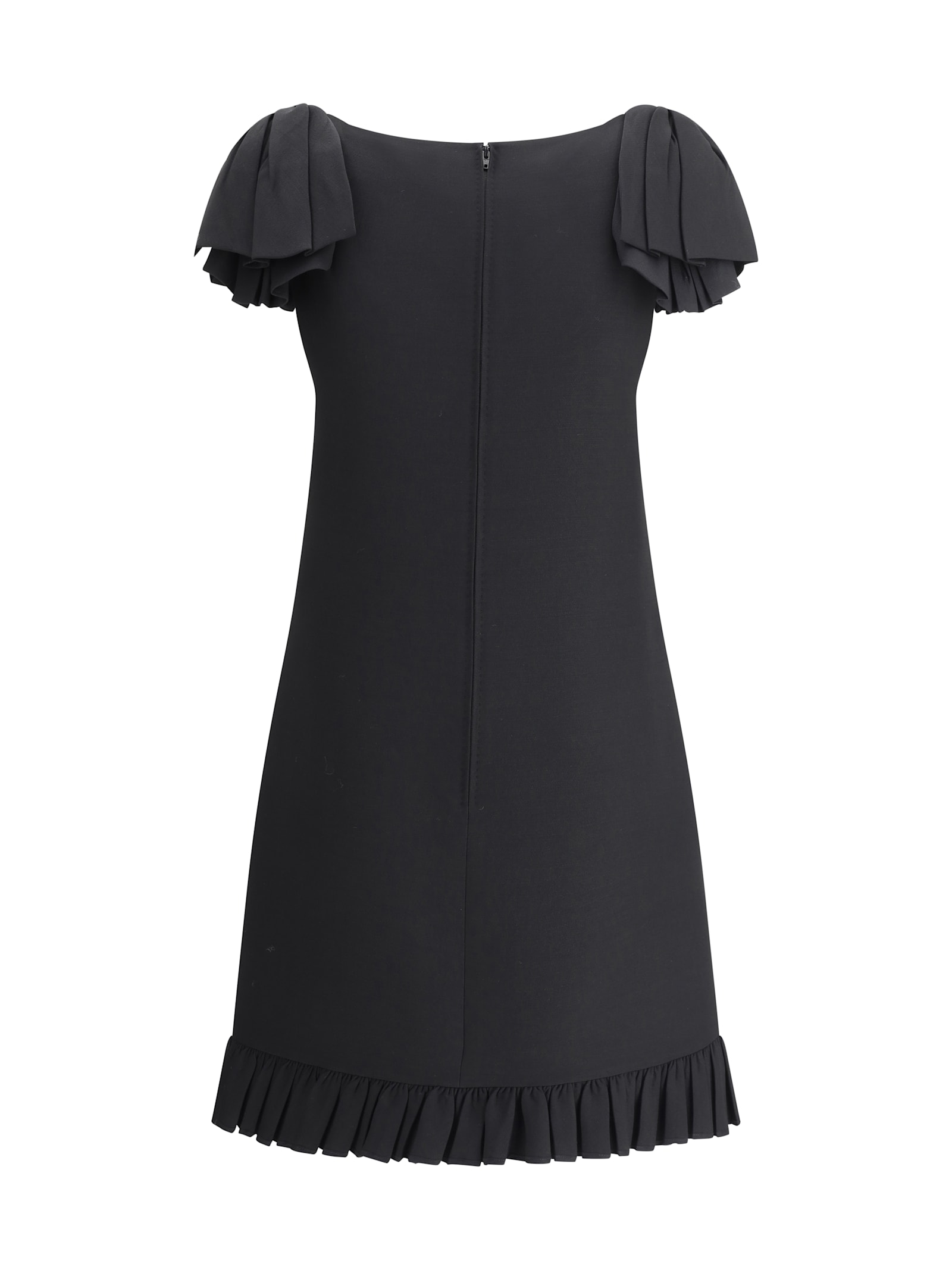 Valentino Ruffle Sleeve Wool Mini Dress In Nero