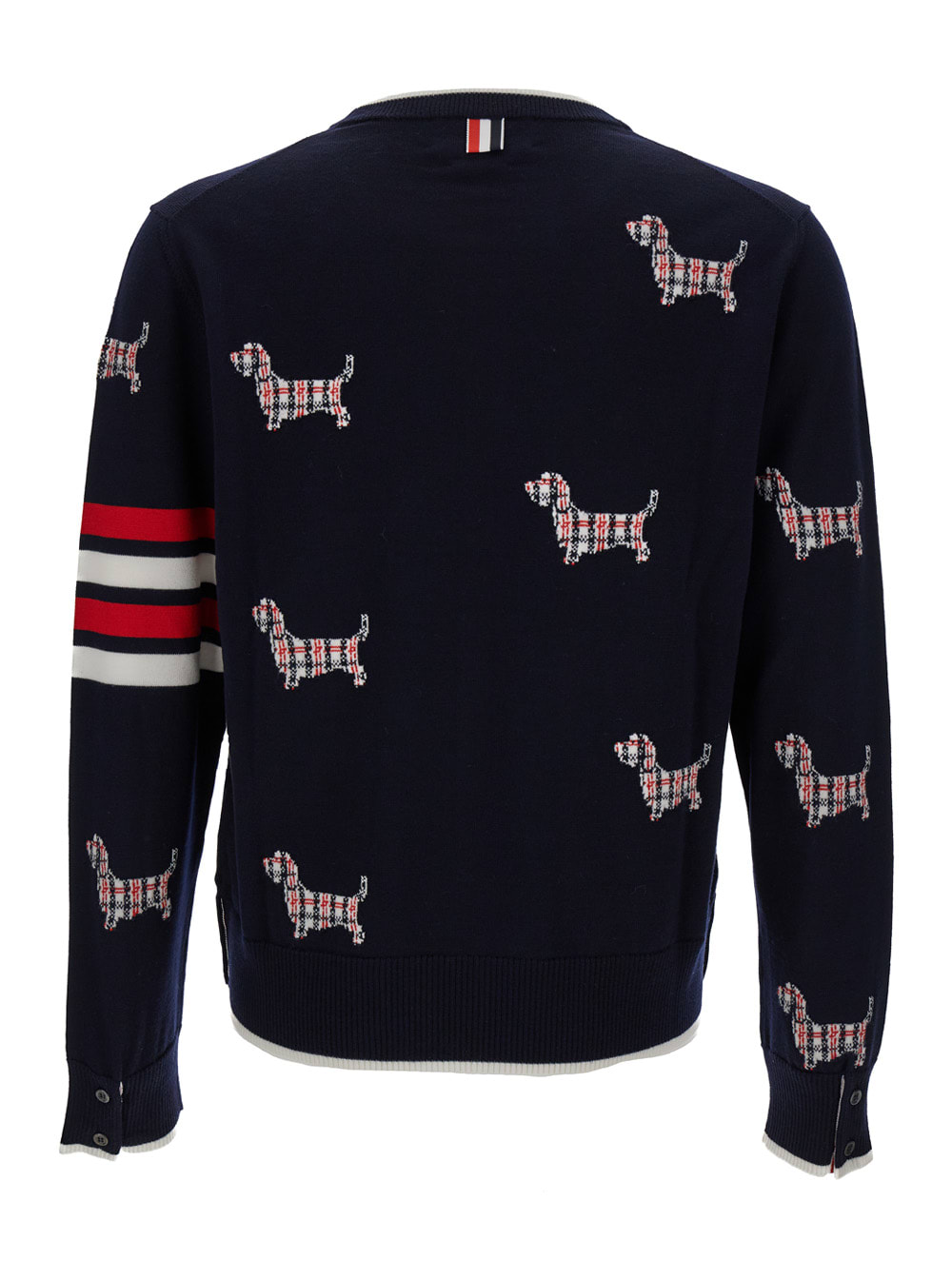 Shop Thom Browne Dark Blue All-over Patterned Crew Neck Sweater In Wool Blend Man