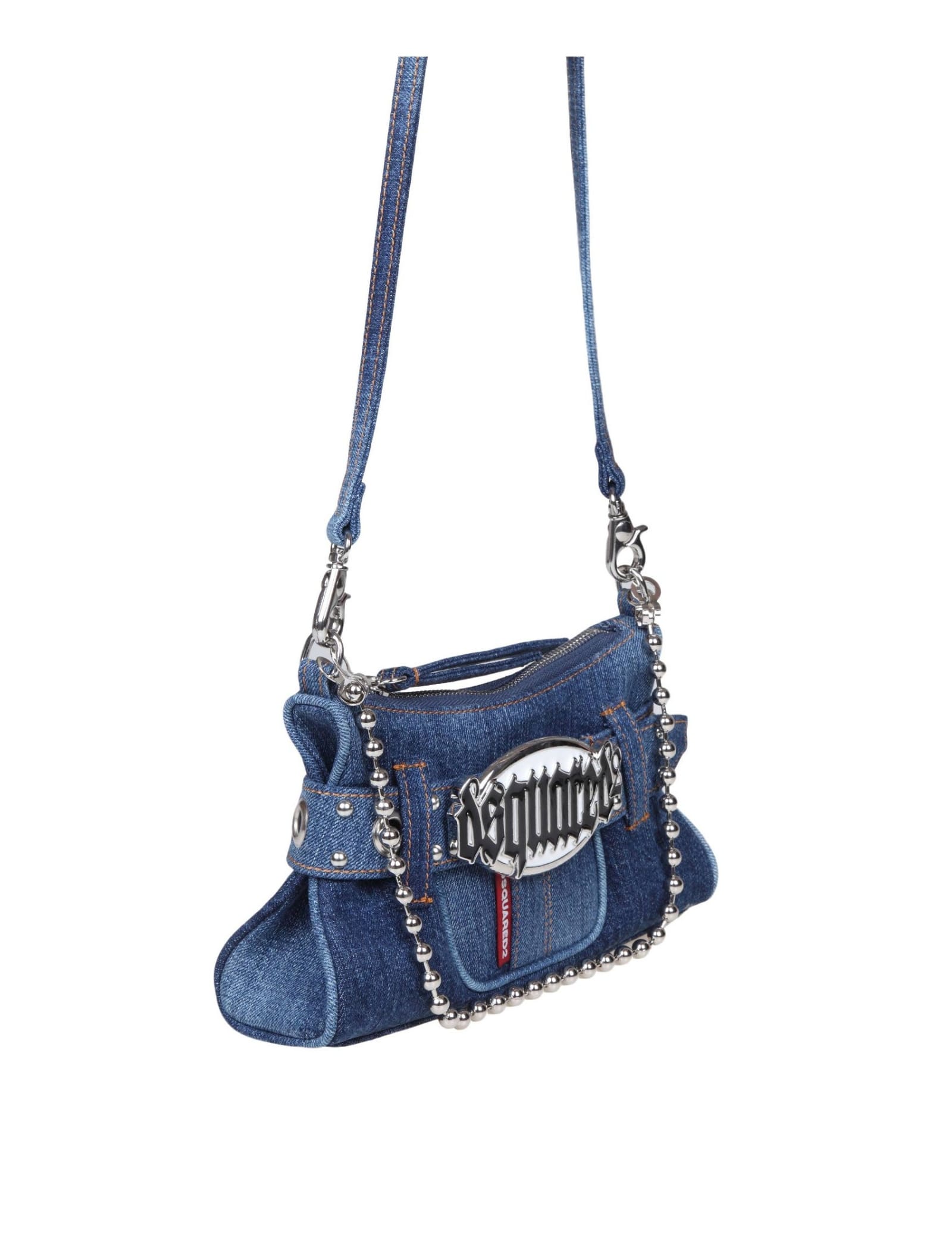 Shop Dsquared2 Denim Shoulder Bag With Logo In Blue