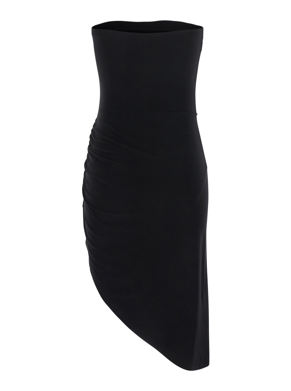 Black Strapless Dress With Side Slit In Tech Fabric Woman