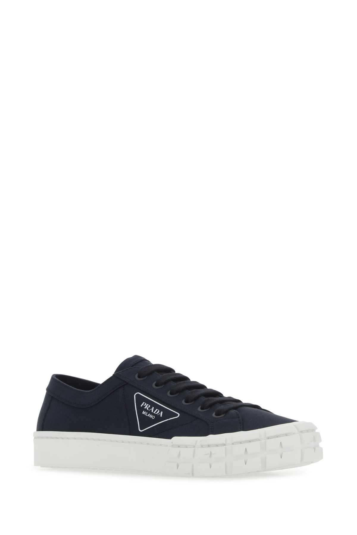 Shop Prada Navy Blue Canvas Sneakers In F0008