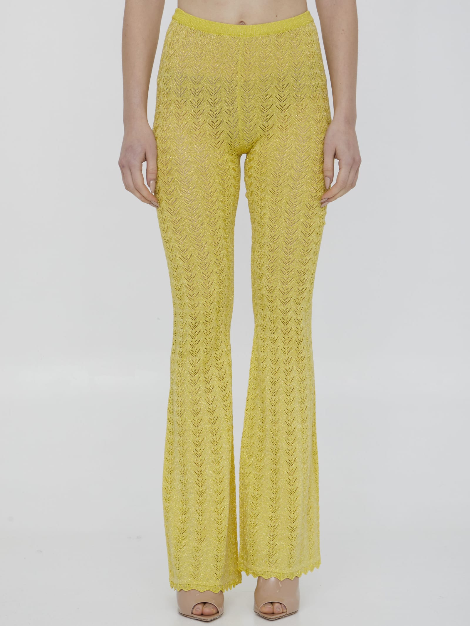Alessandra Rich Lurex Knit Trousers In Yellow