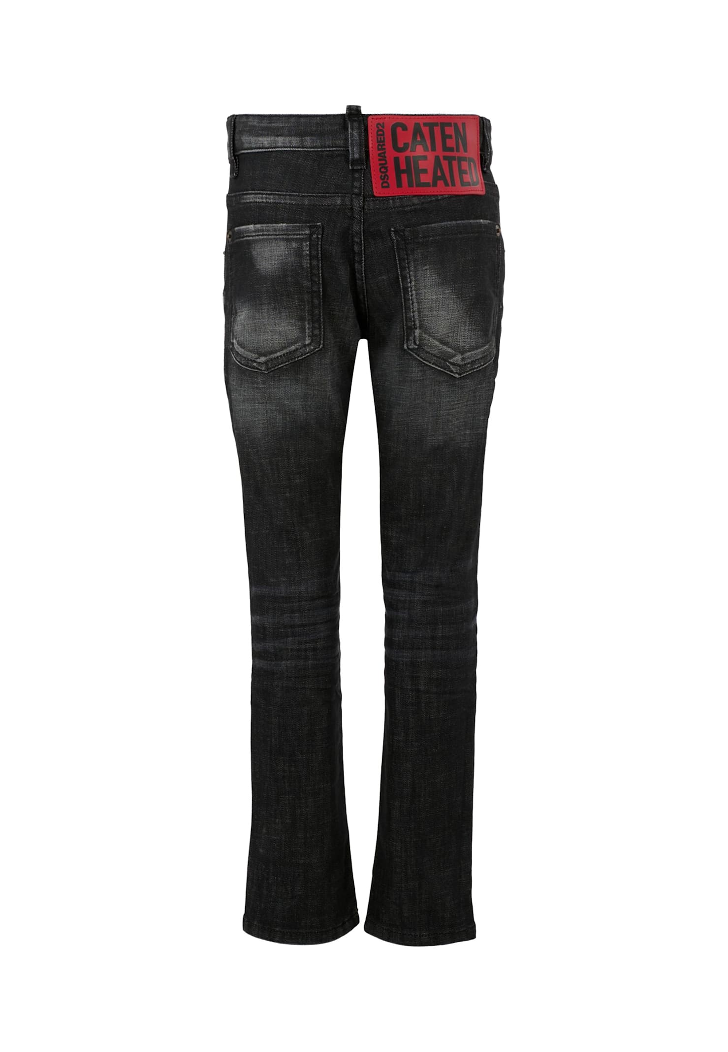 Dsquared2 Black Jeans For Boy With Red Logo Patch In Black