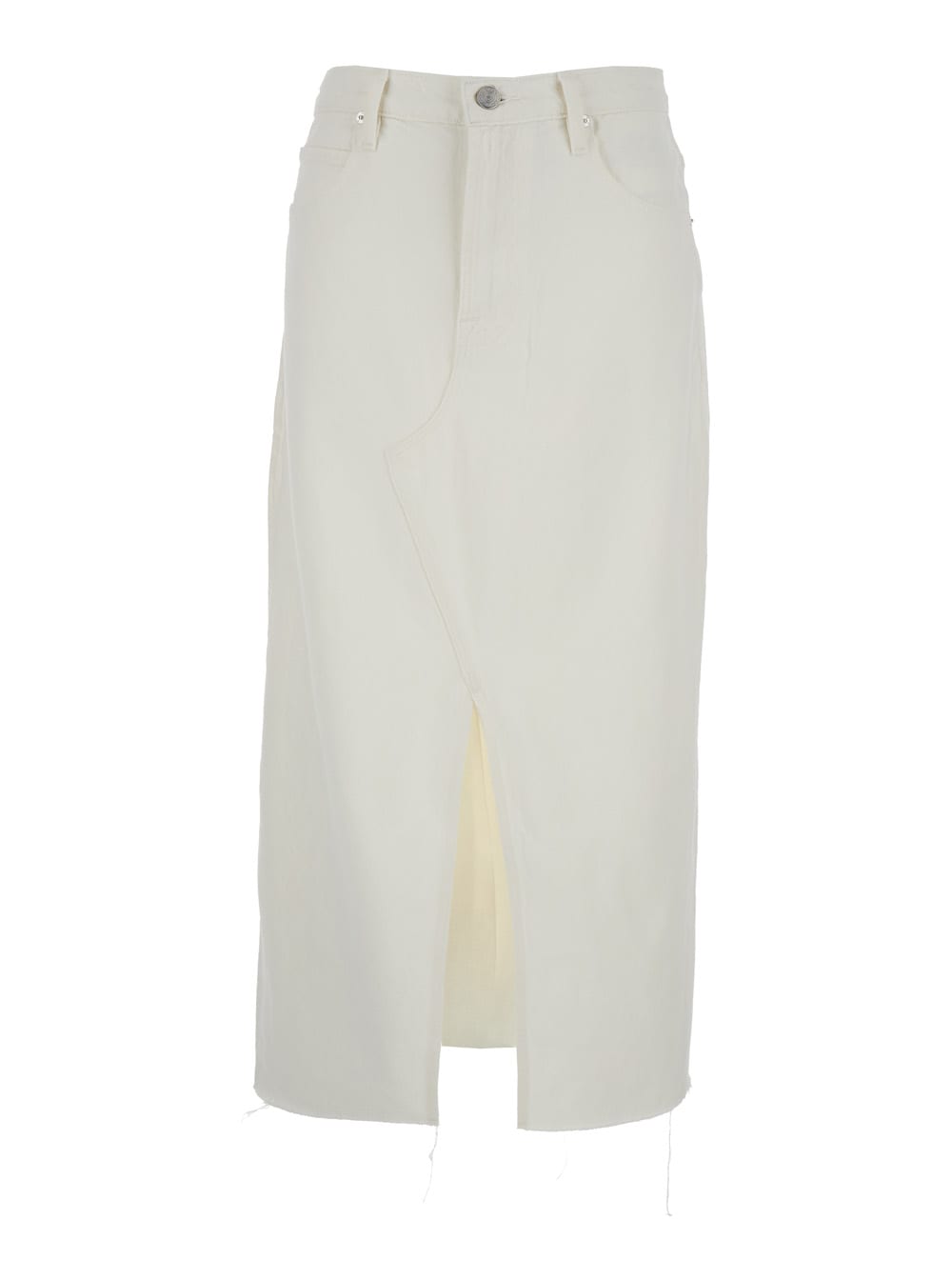 Shop Frame White Denim Midi Skirt In Cotton Woman In Ecru