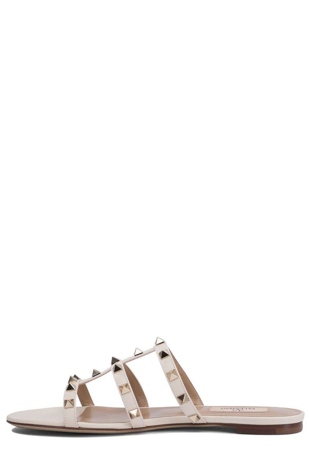 Valentino Garavani Rockstud Slip-on Flat Sandals In Ivory