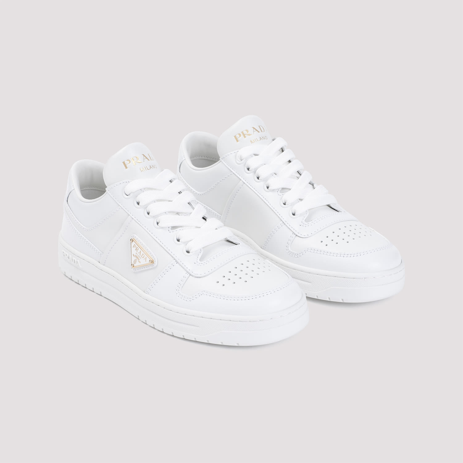 Prada Leather Sneakers In Bianco
