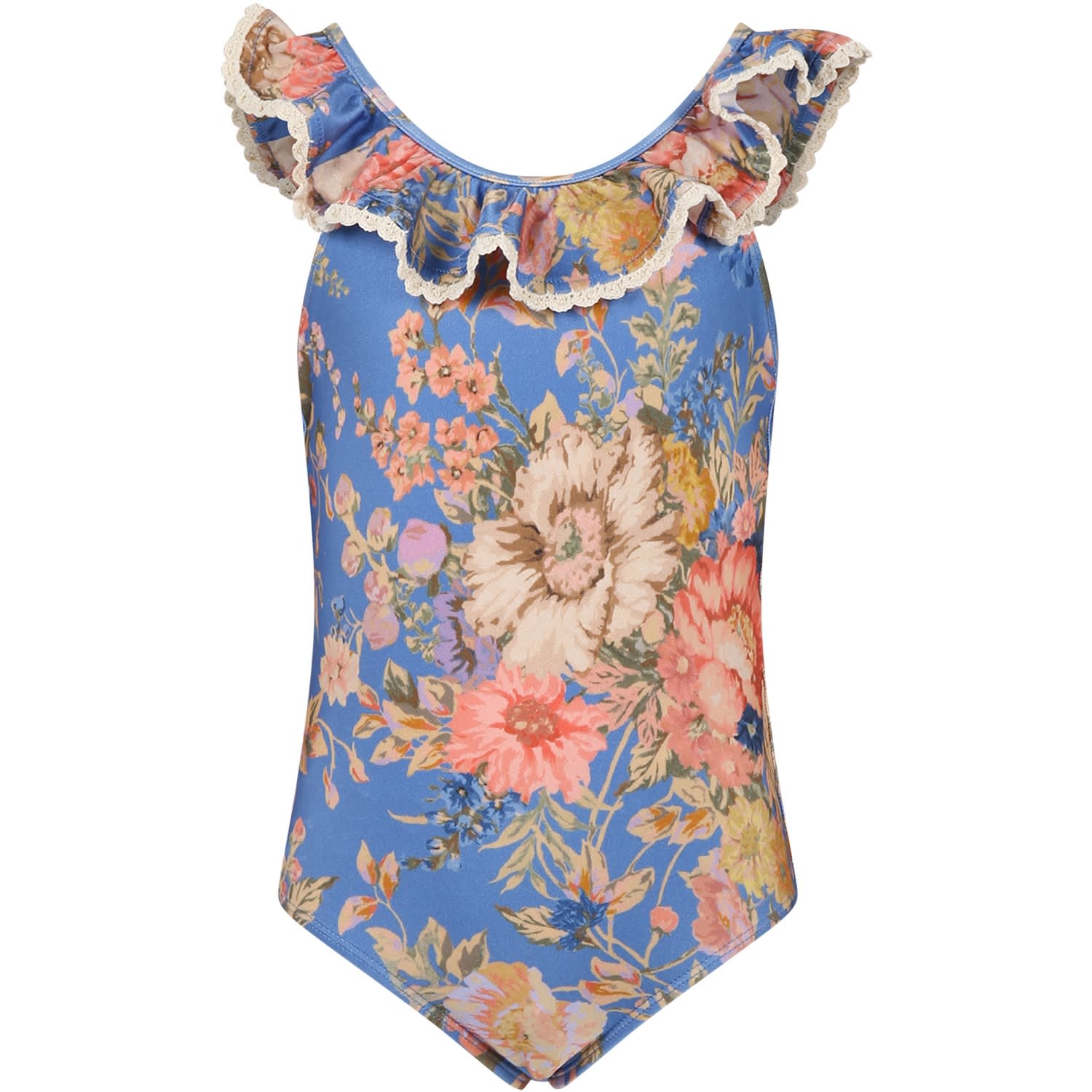 Zimmermann One-piece Blue Swimsuit For Girl With Floral Print