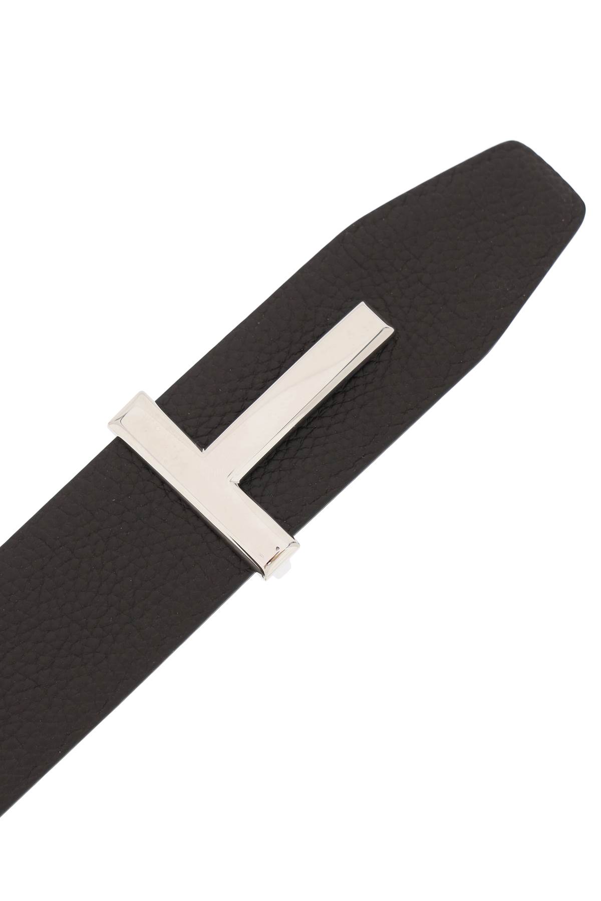 Shop Tom Ford Reversible Grain Leather T Belt In Brown + Black (brown)