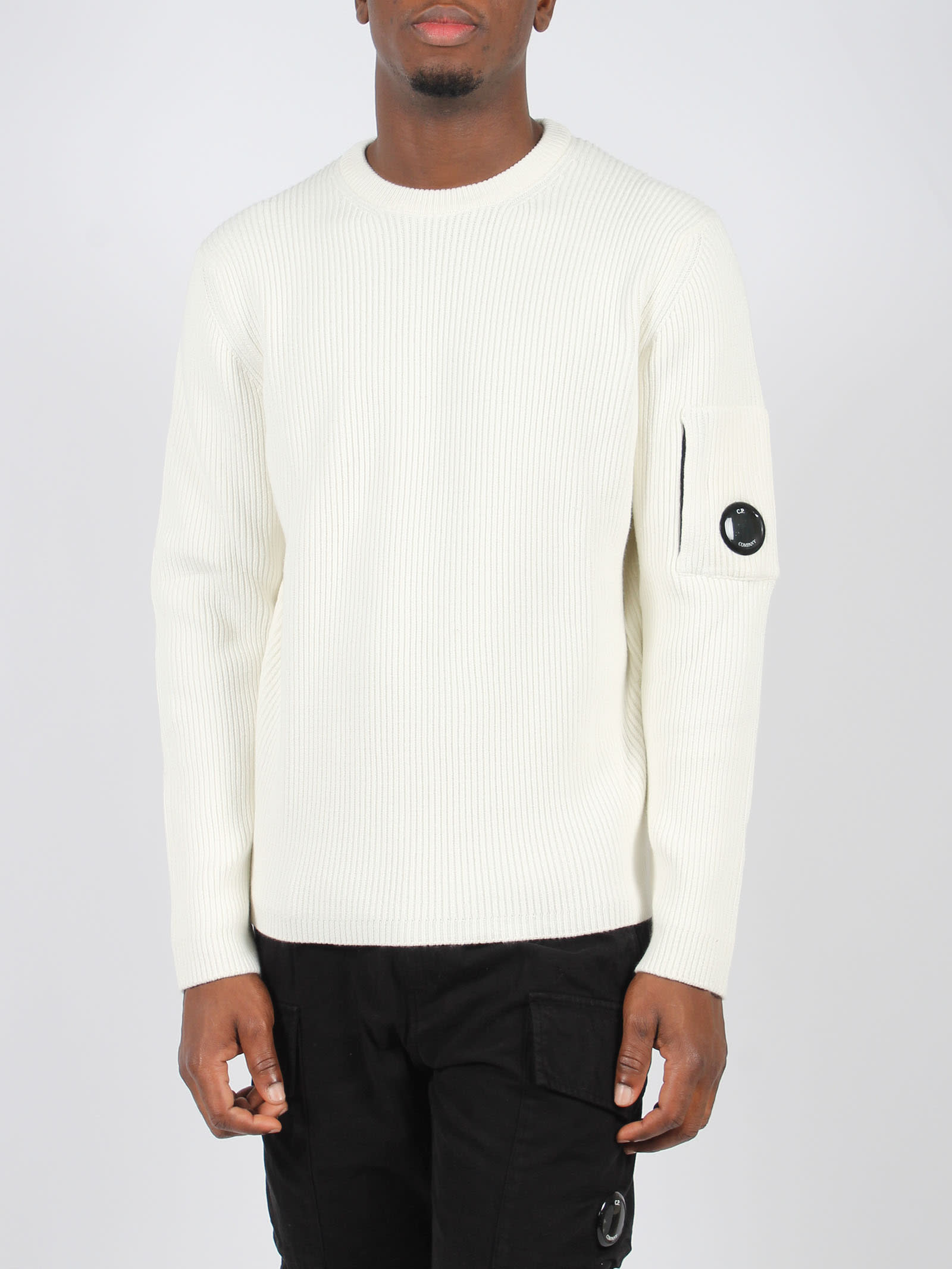 Shop C.p. Company Full Rib Crew Neck Knit In White